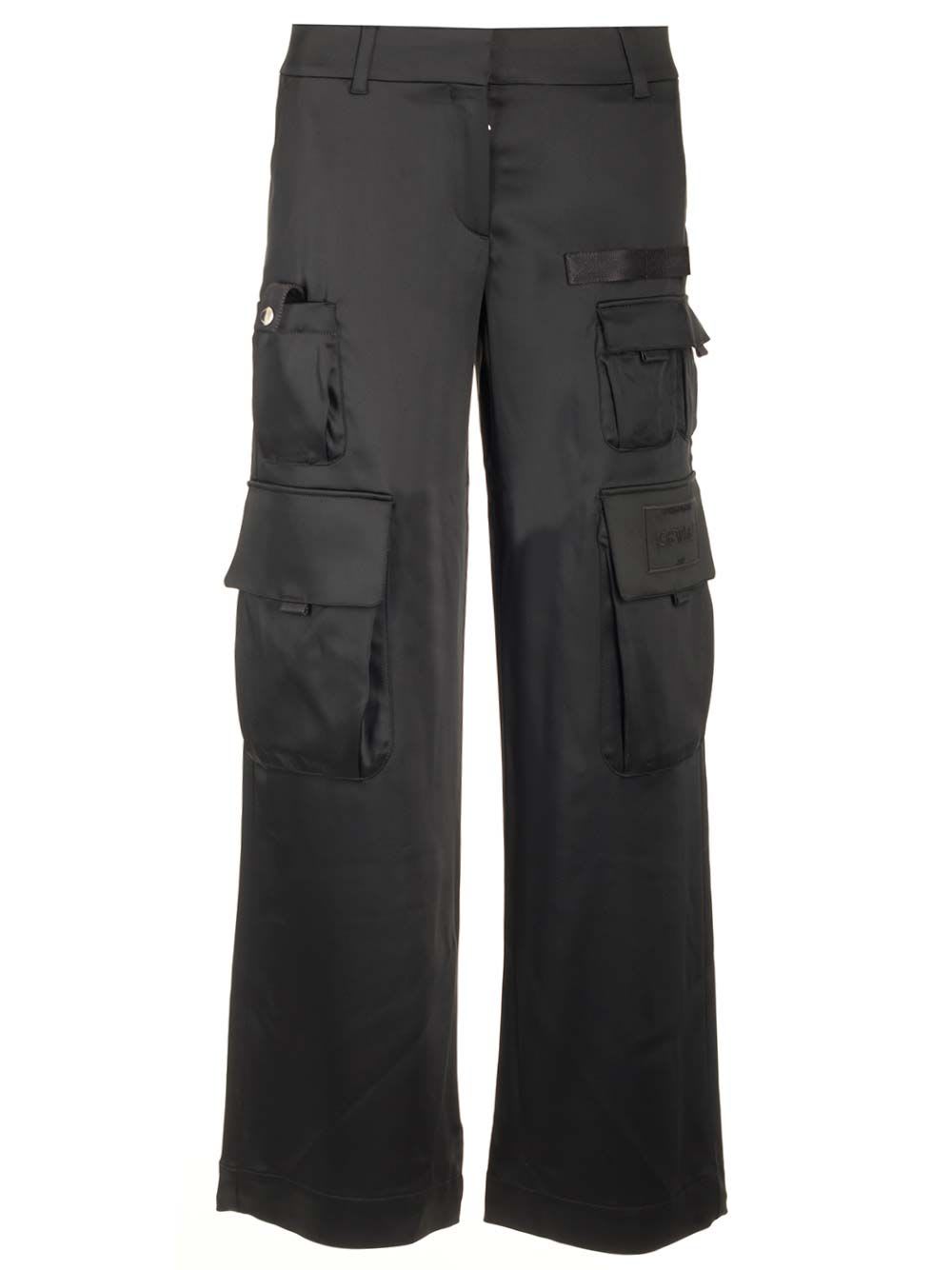 Shop Off-white Black Satin Cargo Toybox Trousers