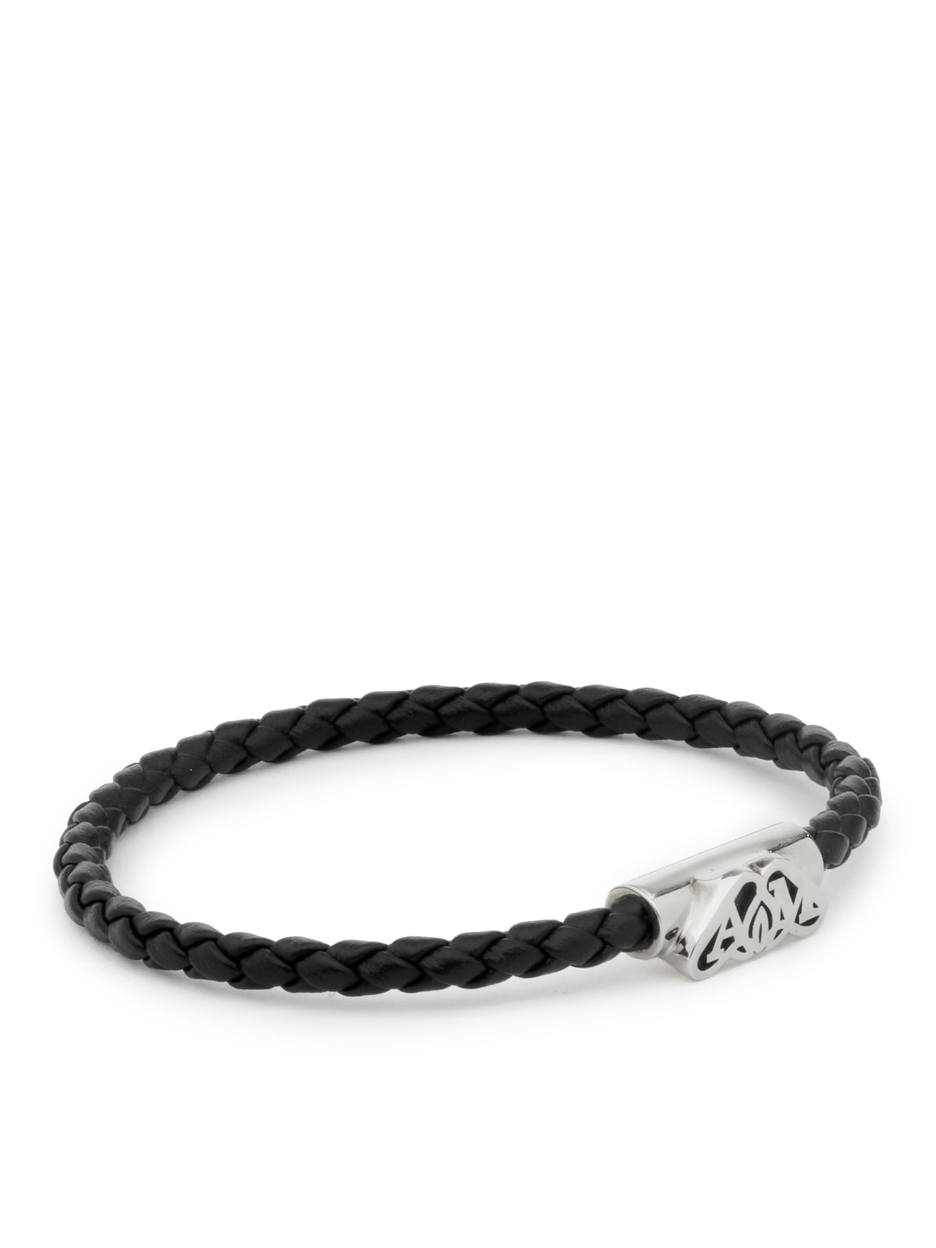 Shop Alexander Mcqueen Seal Cord Bracelet In Silver Black