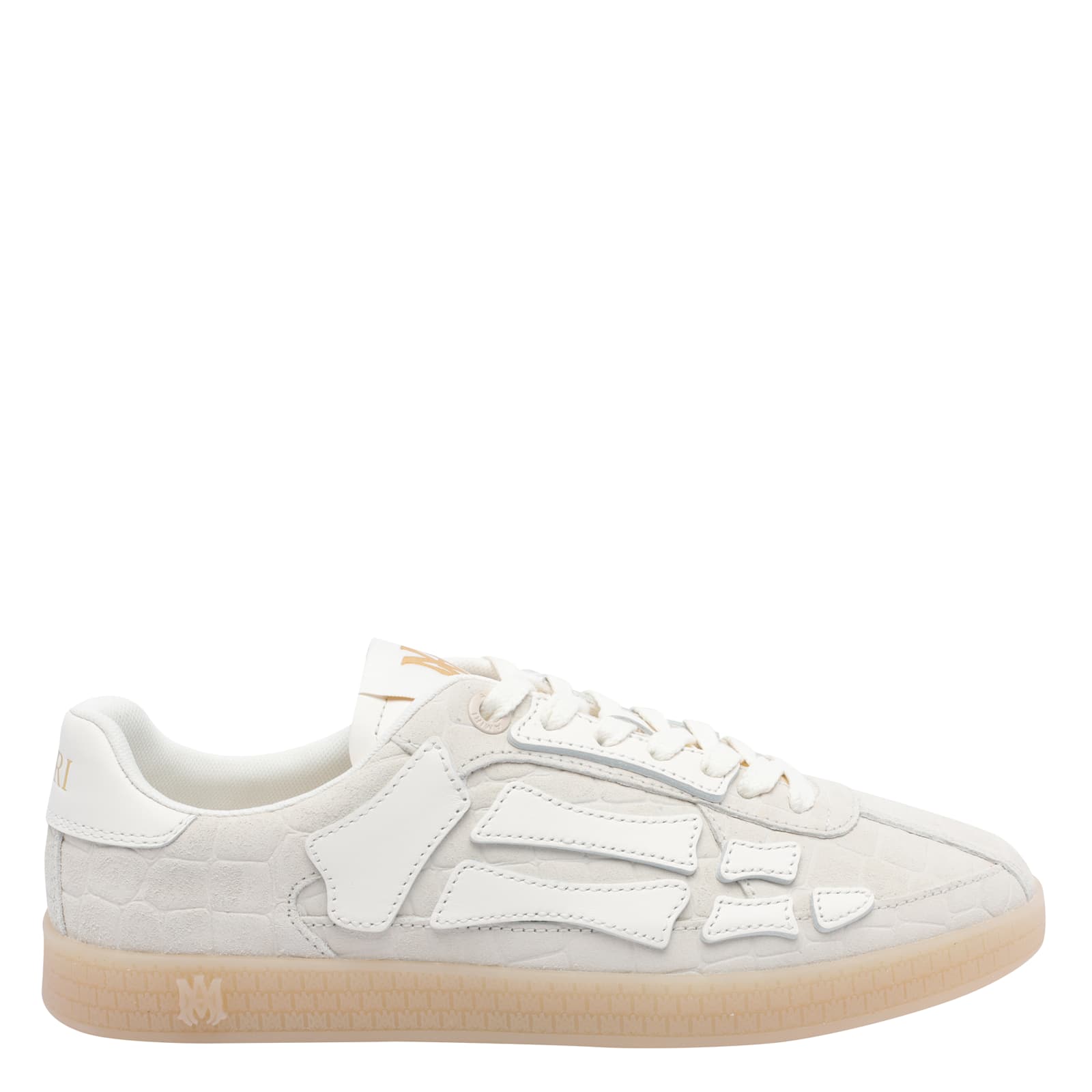 Amiri Pacific Bones Crocodile-effect Suede Sneakers In Neutral