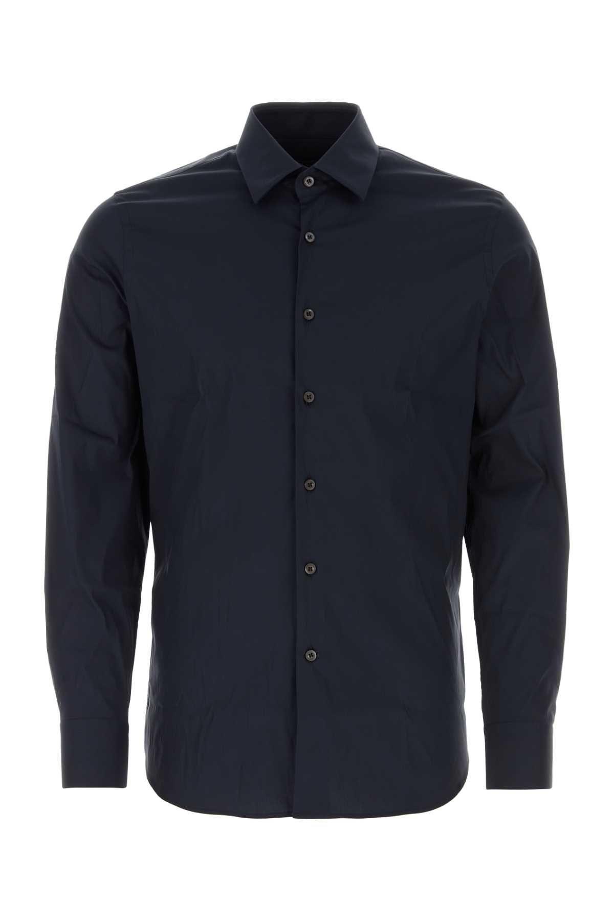 Shop Prada Midnight Blue Stretch Poplin Shirt In Bleu