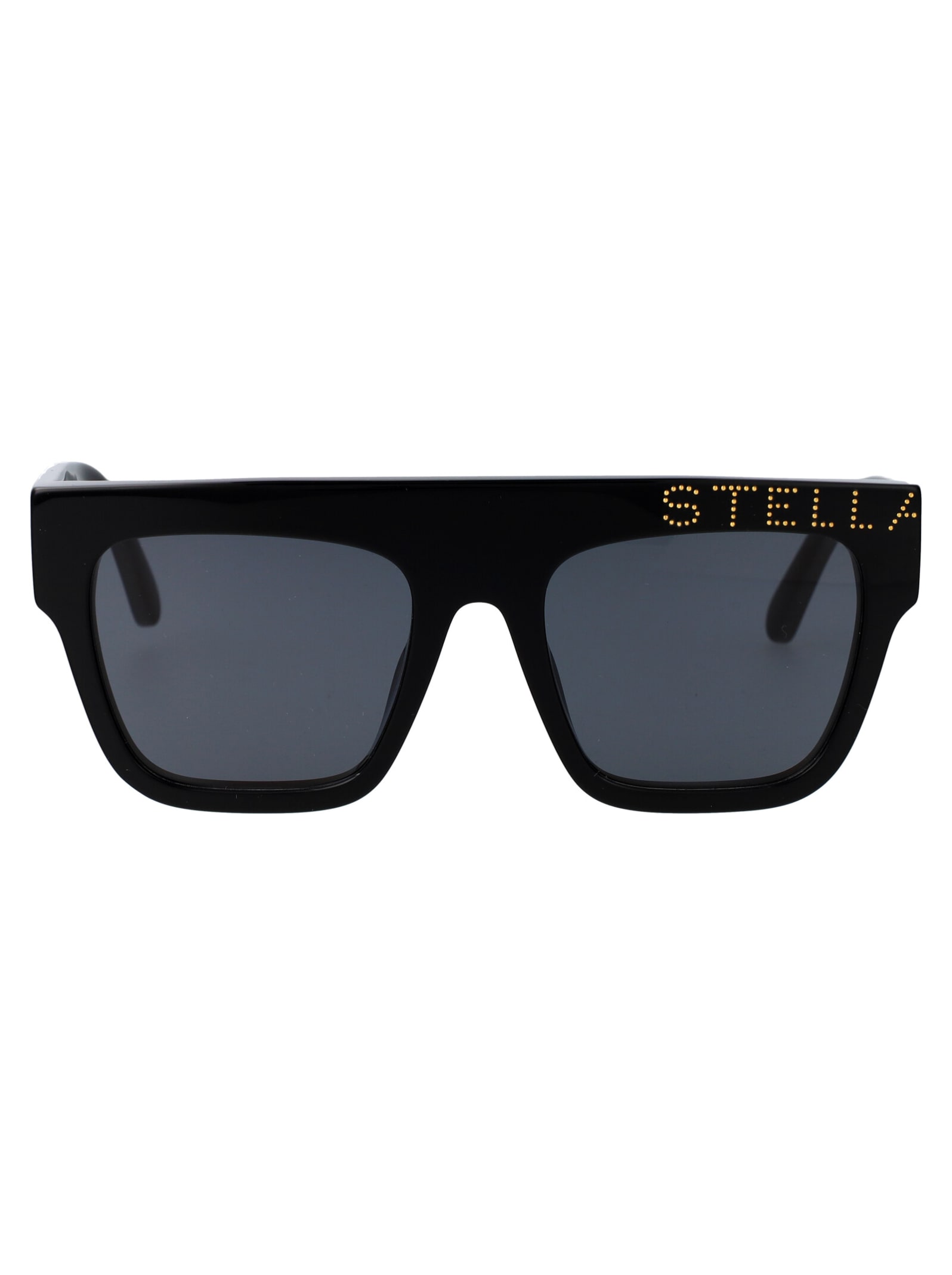 Shop Stella Mccartney Logo Sunglasses In 01a Shiny Black / Smoke