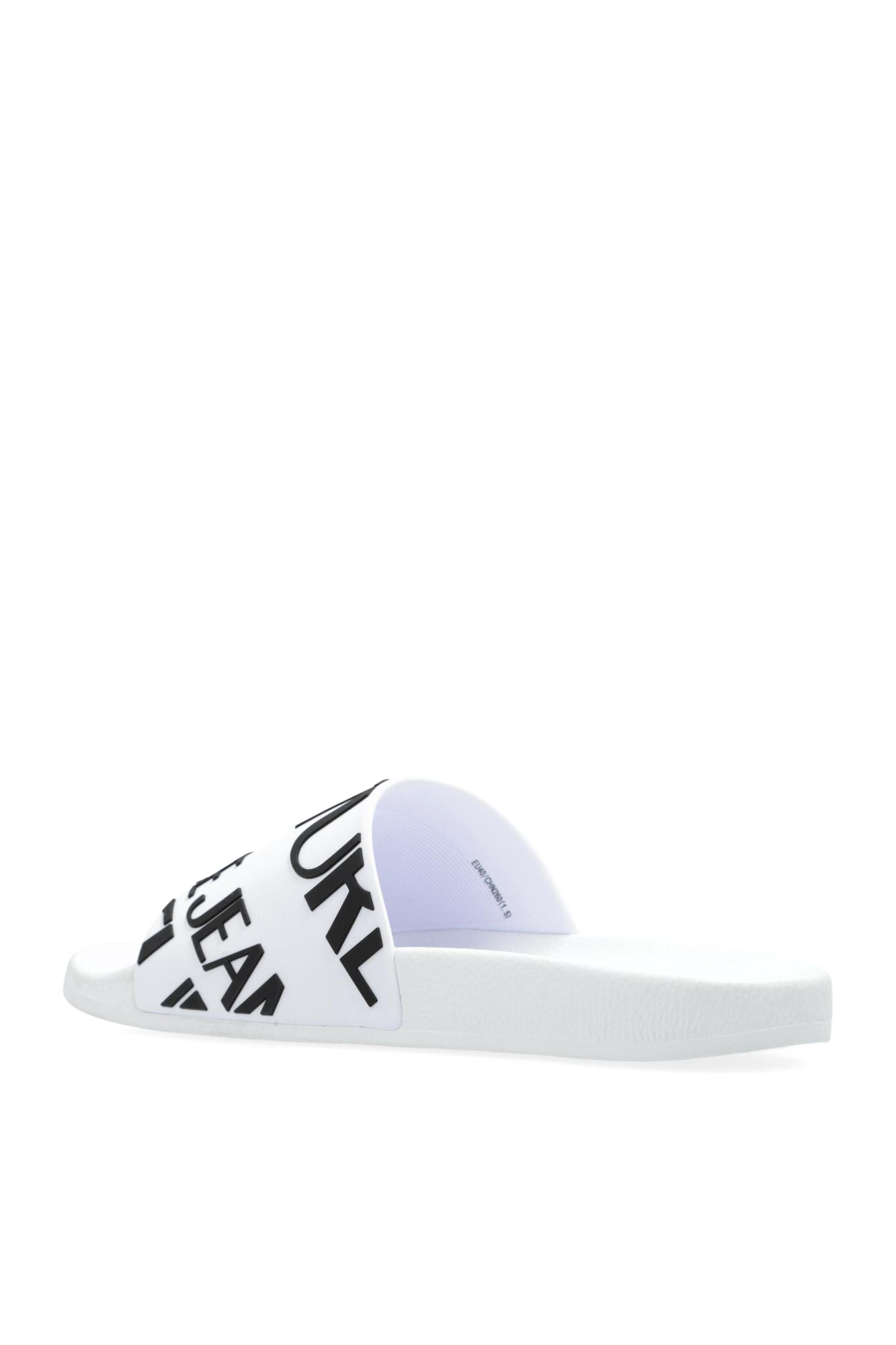 Versace Jeans Couture Shelly Logo-embossed Slides In White