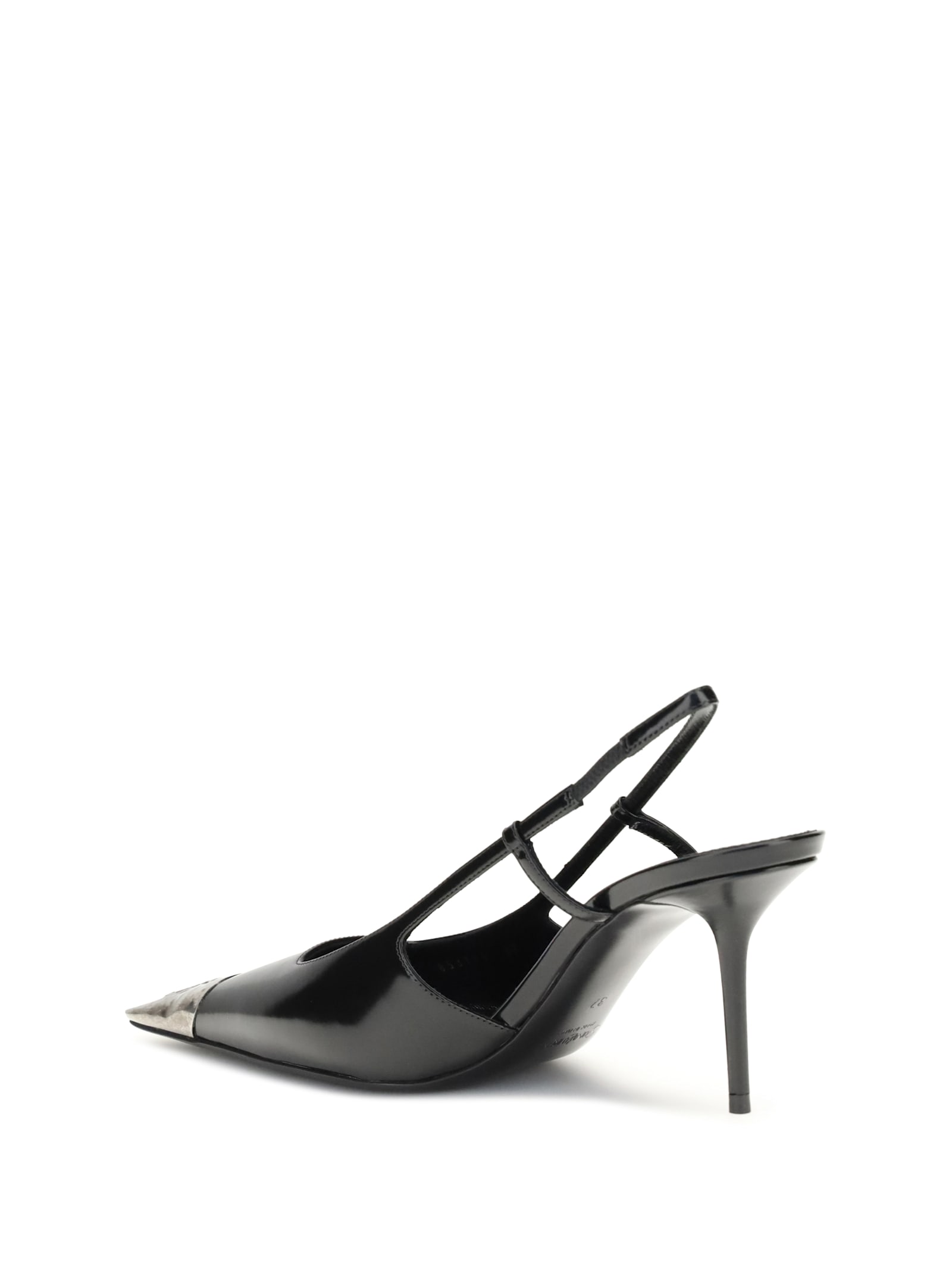 Saint Laurent Jeanne Slingback Pumps In Glazed Leather With Metal Toe Shoes In Black
