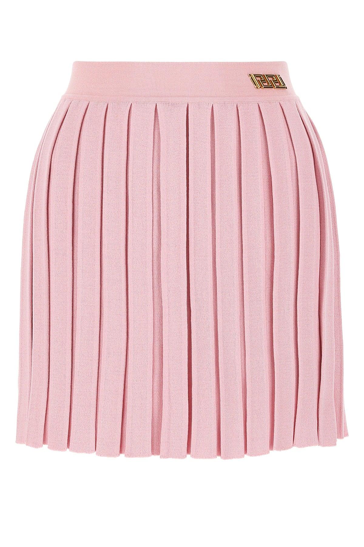Versace Ribbed Knit Box Pleated Mini Skirt
