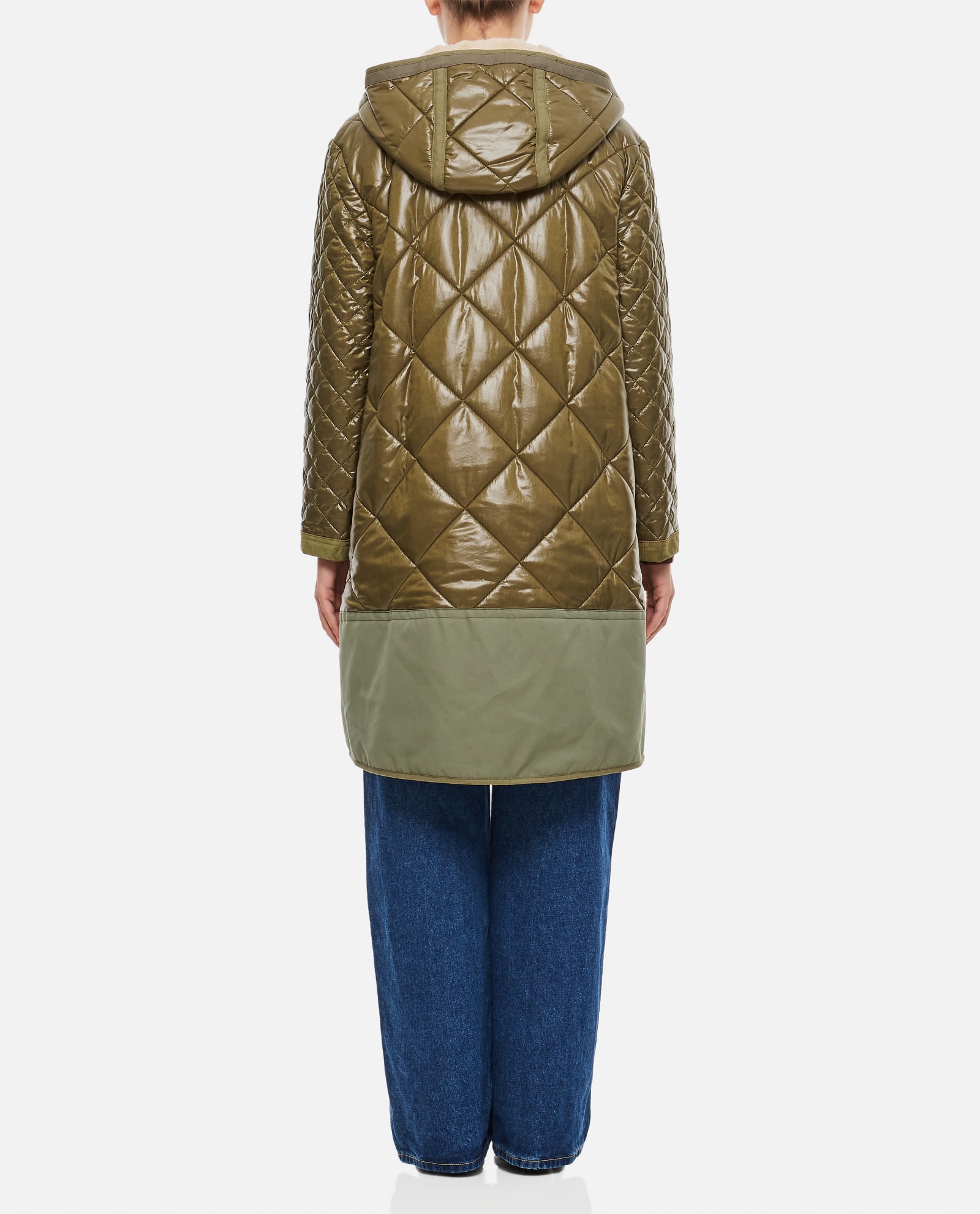 Shop Fay Military 70s Quilted Parka Coat  In Military Green