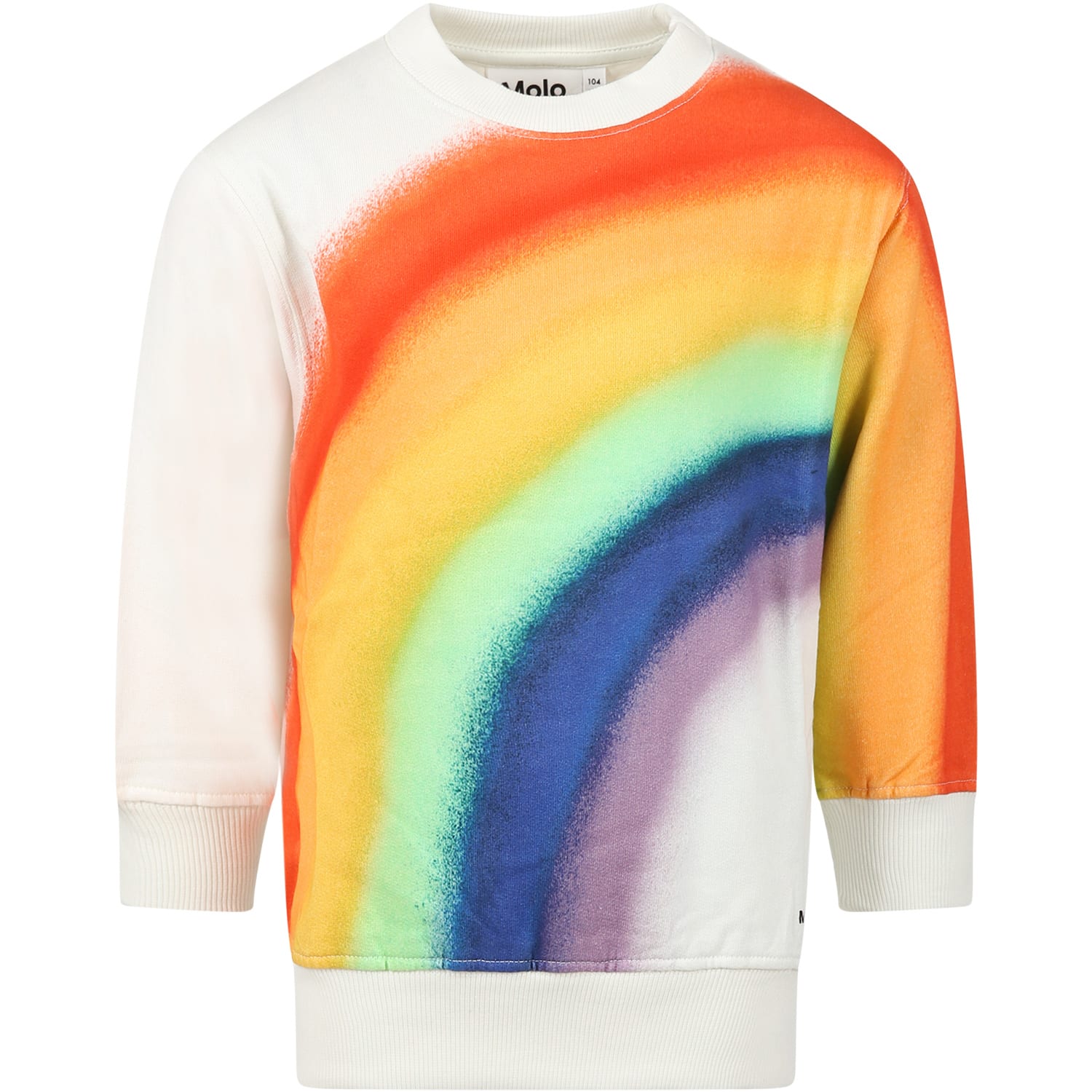 Shop Molo Ivory Sweatshirt For Kids With Rainbow And Logo