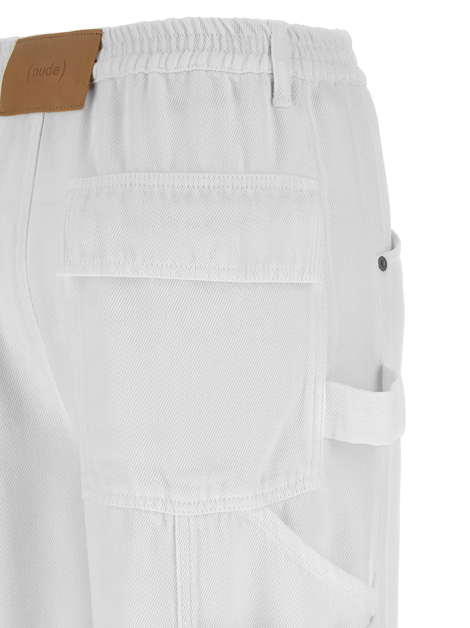 Nude Denim-effect Cargo Pants With Loose Leg In White