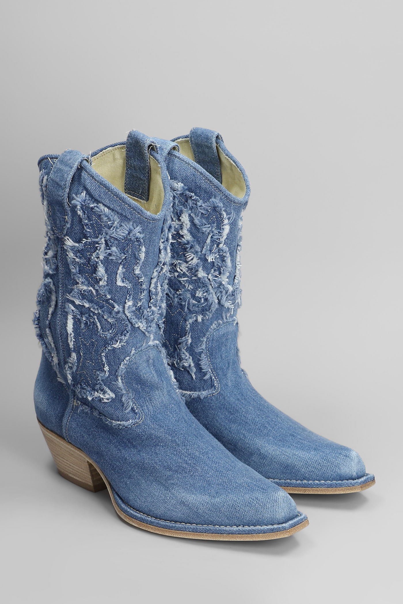 Shop Vic Matie Denim 505 Texan Ankle Boots In Blue Denim