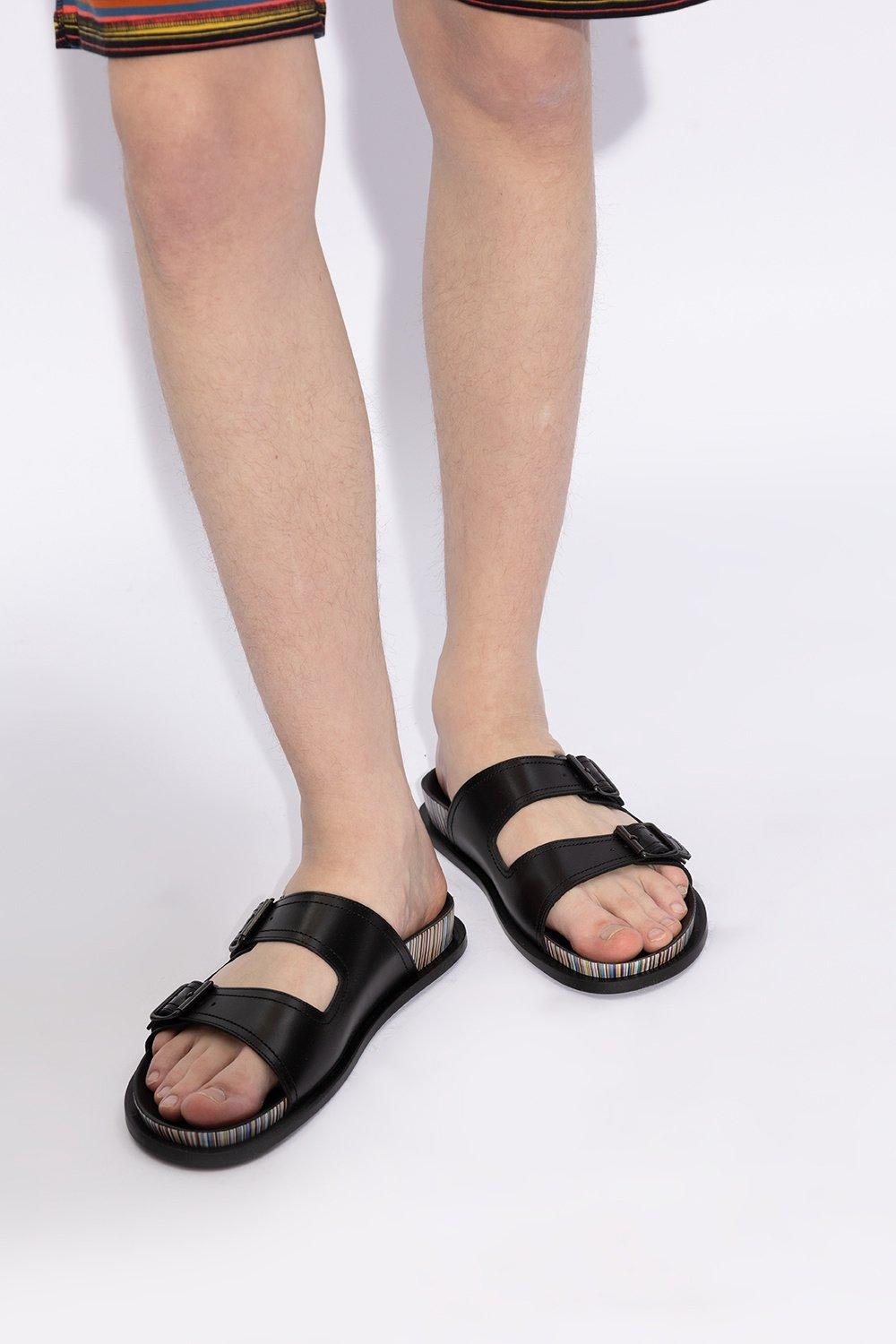 Shop Paul Smith Leather Slides In Black