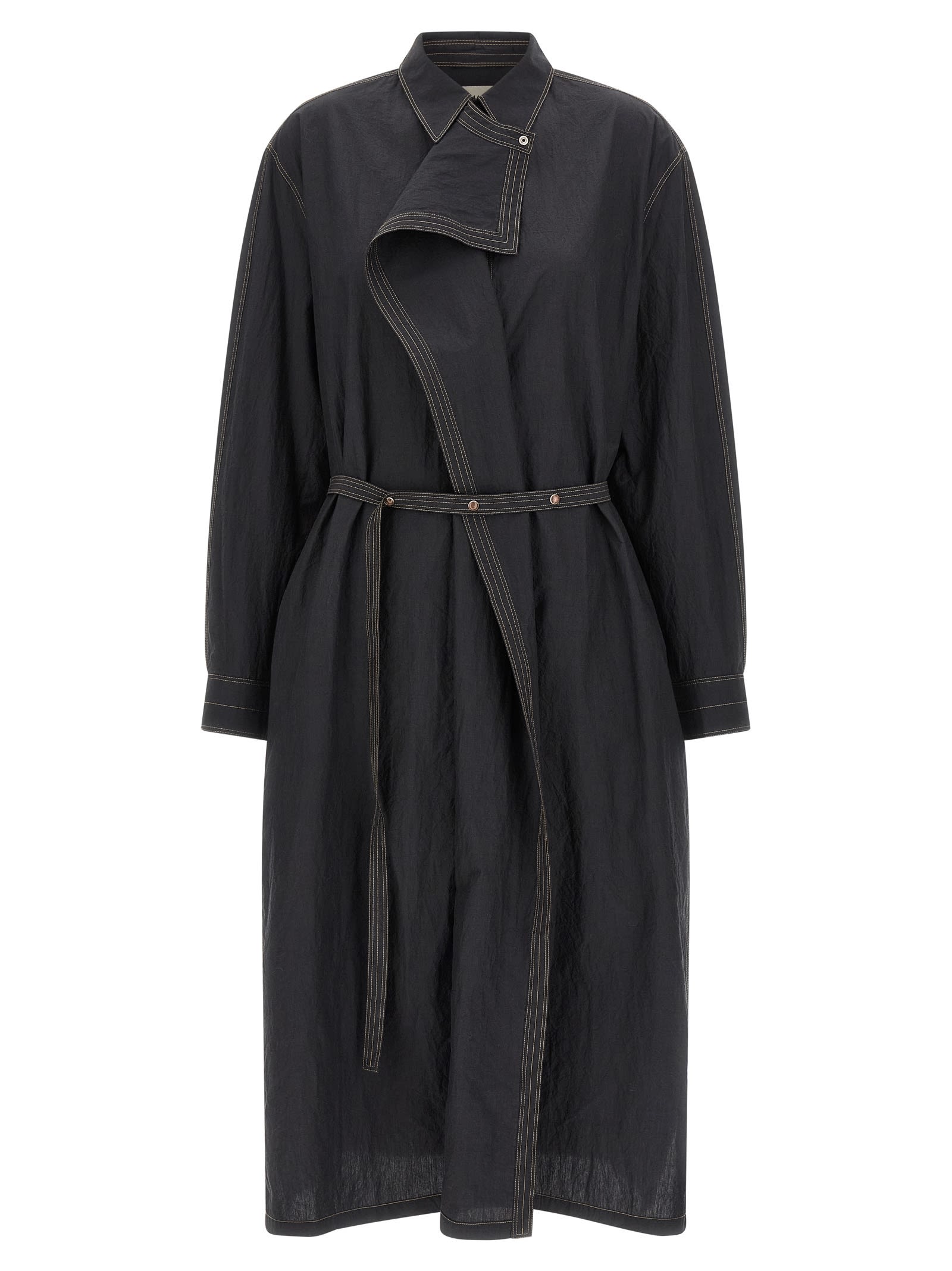 Lemaire Asymmetrical Dress With Long Sleeves And Belt In Gray