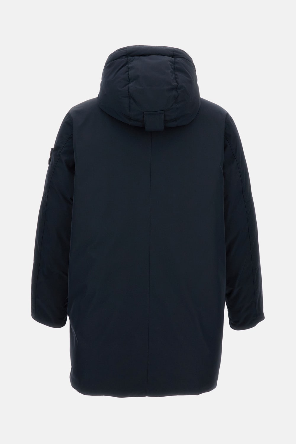 Stone Island Black Hooded Coat With Relaxed Silhouette In Blue