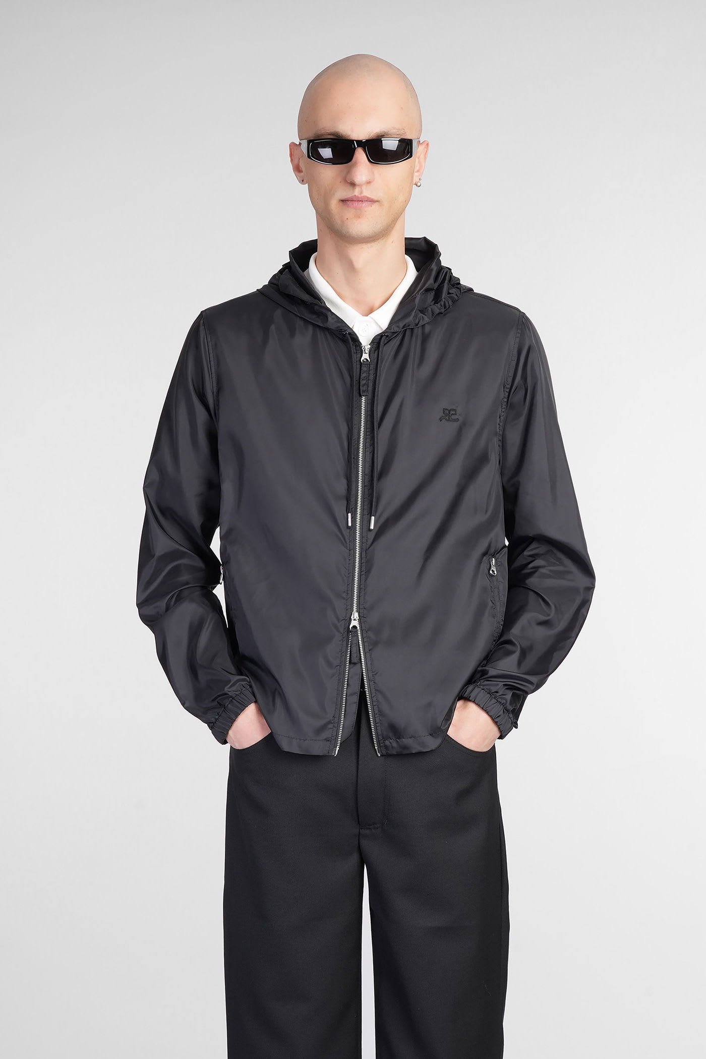 Courrèges Ac Nylon Windbreaker Jacket In Black