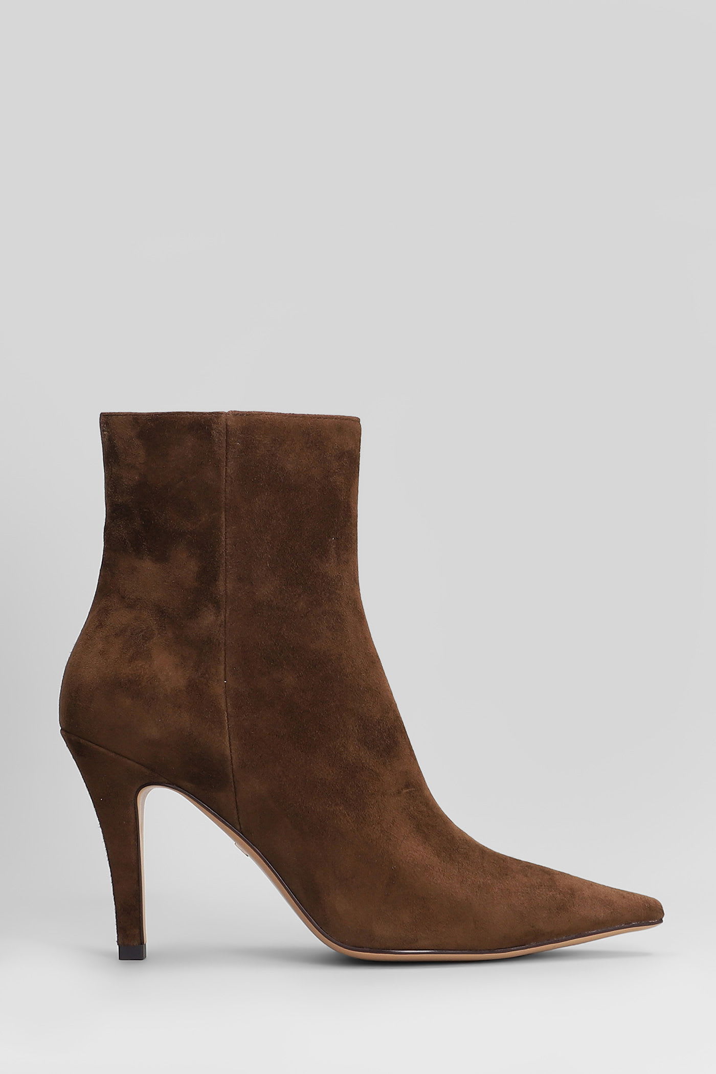 Lola Cruz High Heels Ankle Boots In Brown Suede In Brown