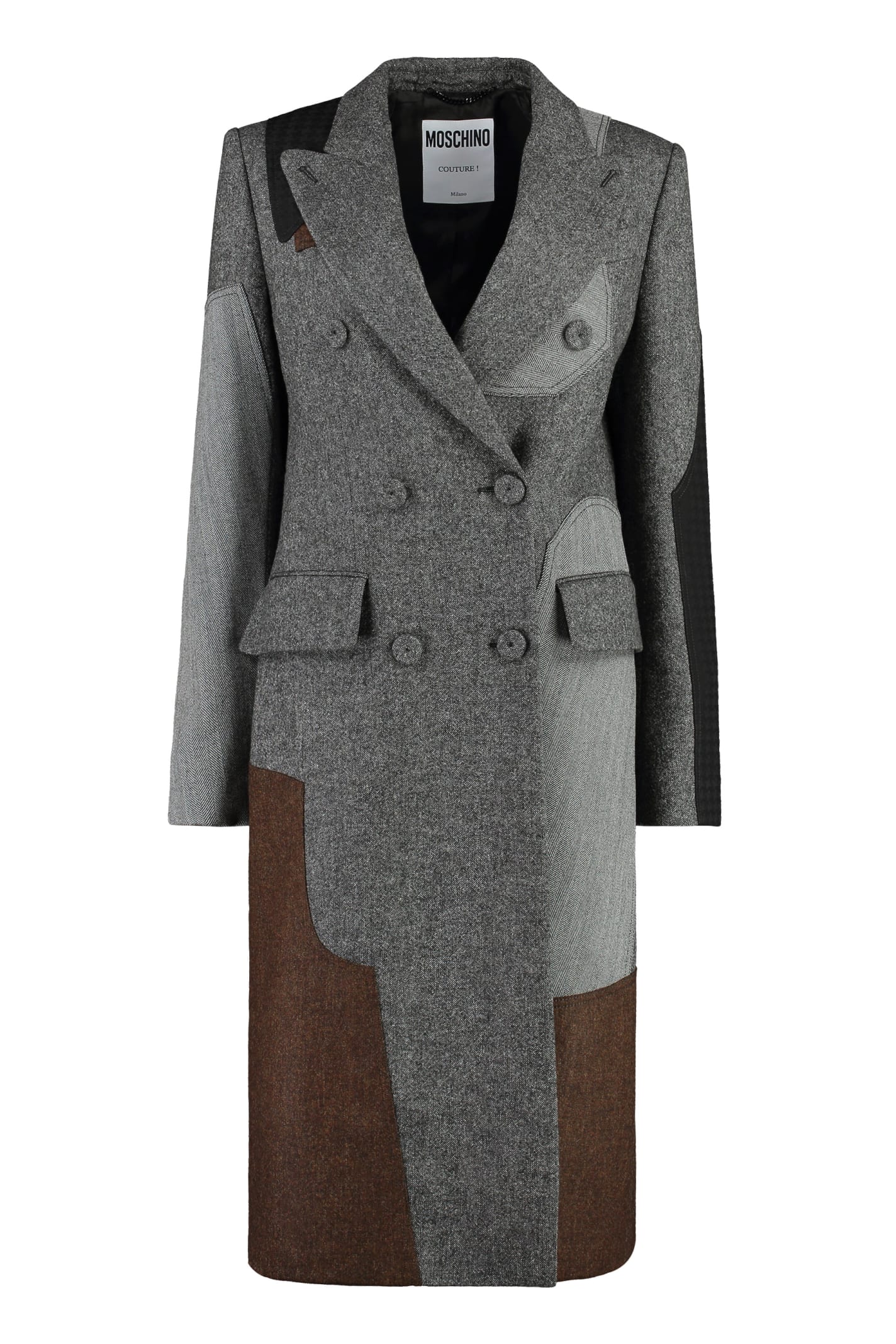Shop Moschino Contrasting Detail Coat In Grey