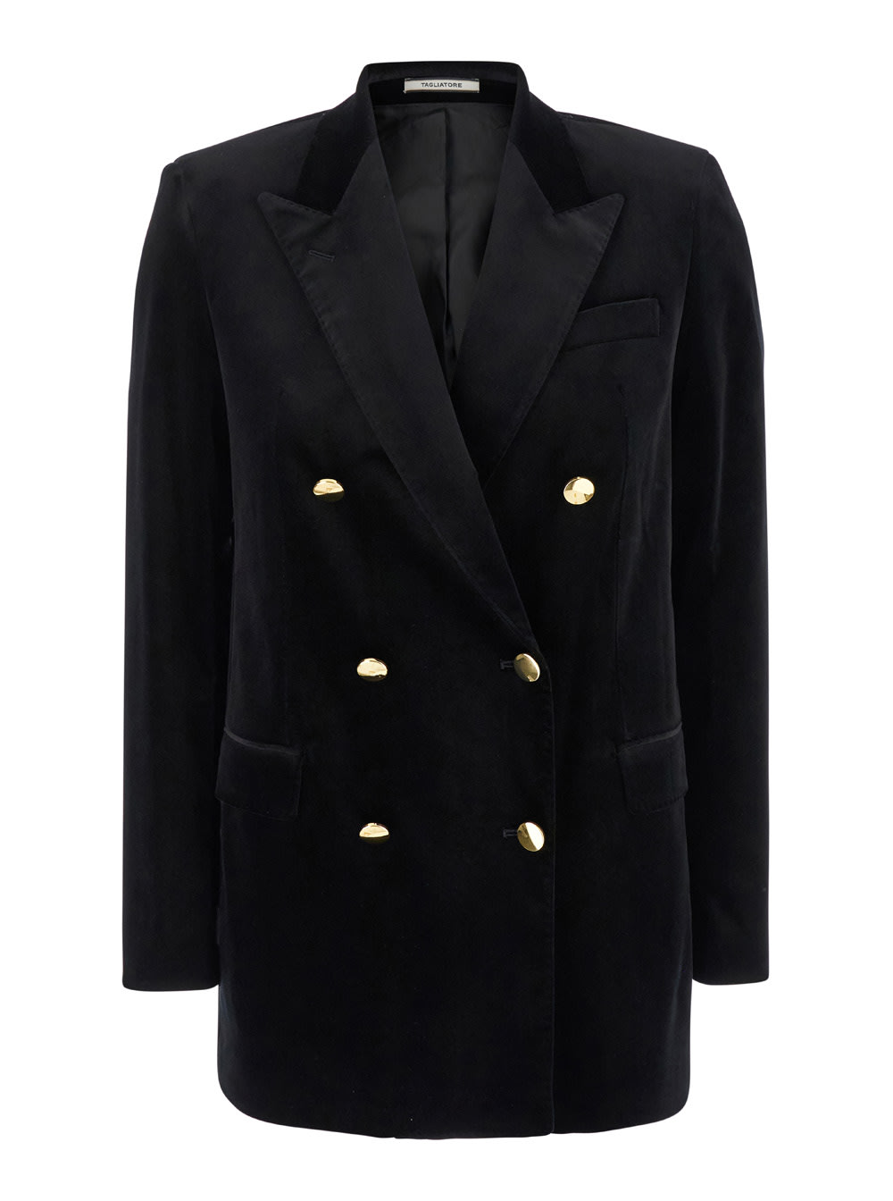 Shop Tagliatore Jasmine Black Double-breasted Jacket With Golden Buttons In Velvet Woman