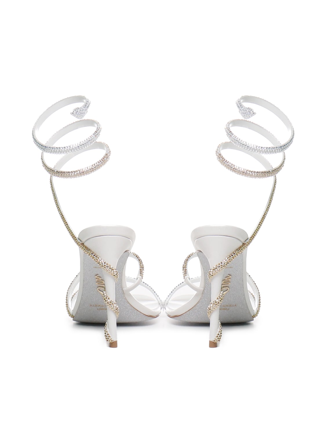 Shop René Caovilla Cleo Sandals In Satin In Ivory, Gold