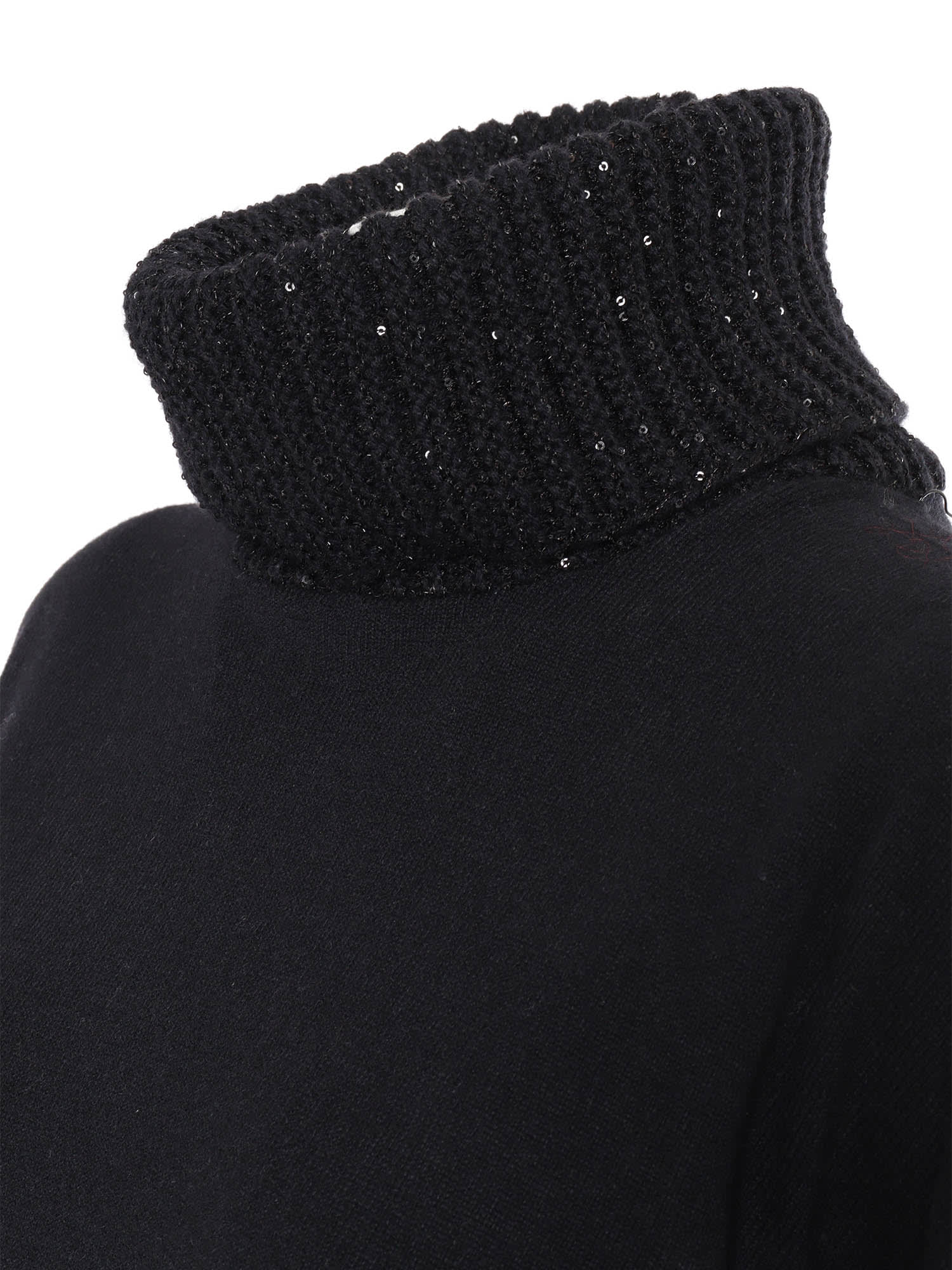 Shop Fabiana Filippi Turtle Neck Sweater With Sequin Collar In Black