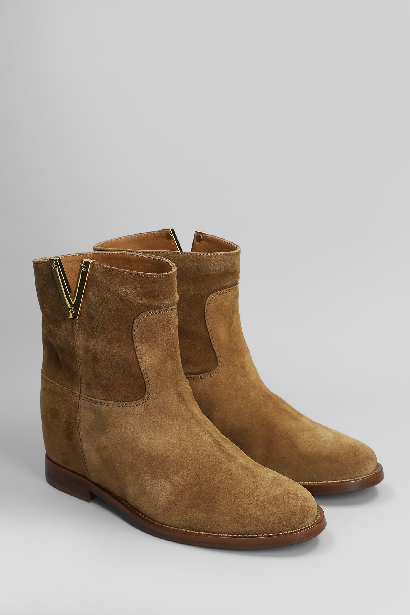 Via Roma 15 Ankle Boots Inside Wedge In Leather Color Suede In Leather Color