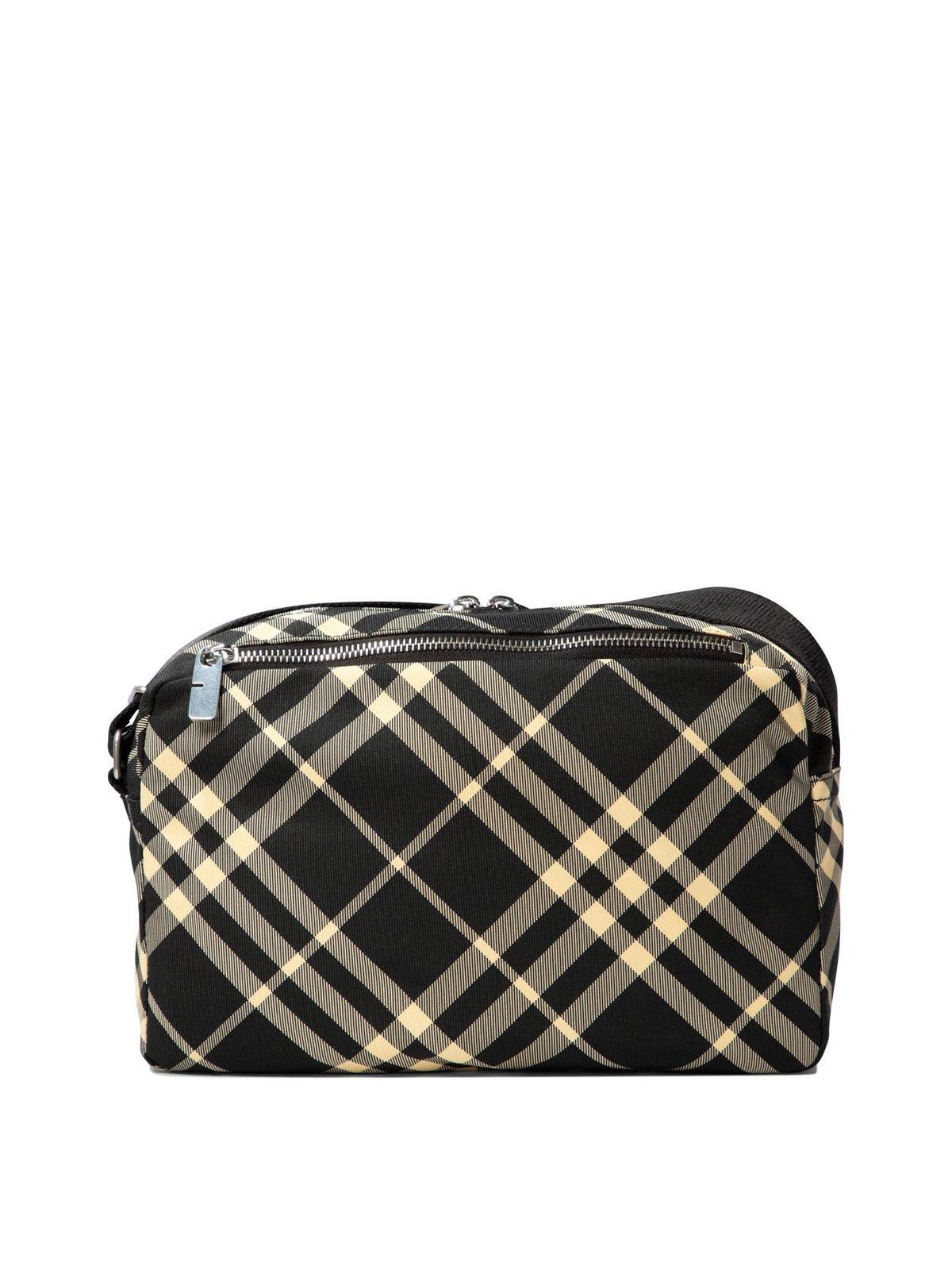 Shop Burberry Equestrian Knight Motif Checked Zipped Crossbody Bag In Black Calico