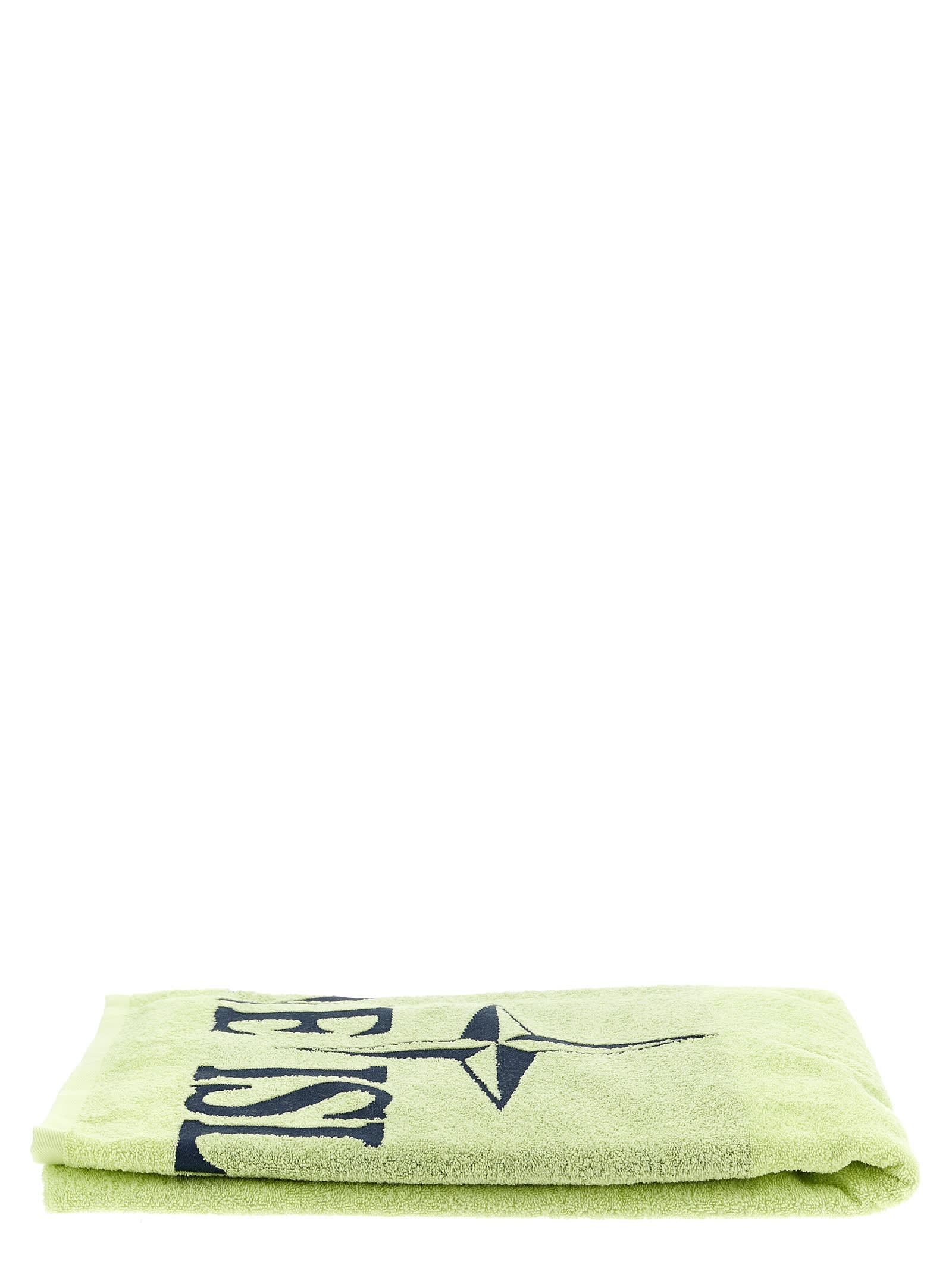 Stone Island Beach Towel With Logo Embroidery In Yellow