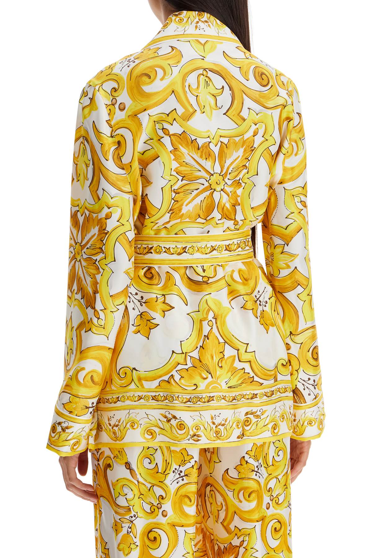 Shop Dolce & Gabbana Silk Blouse With Maiolica Print And In Mix Maiolica Giallo (white)