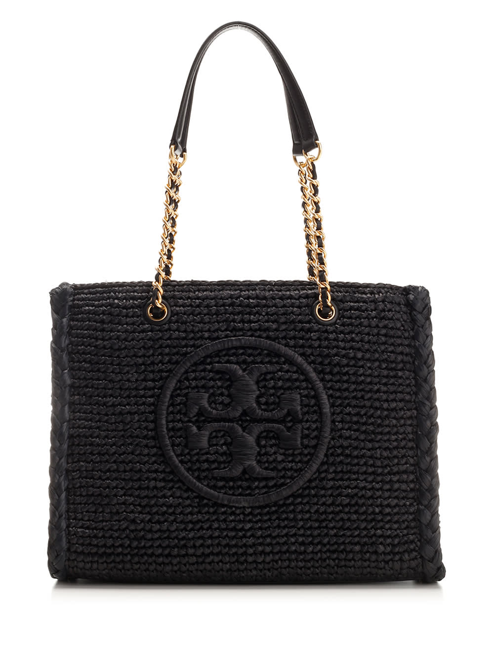 Tory Burch Raffia Elle Shoulder Bag In Black | ModeSens