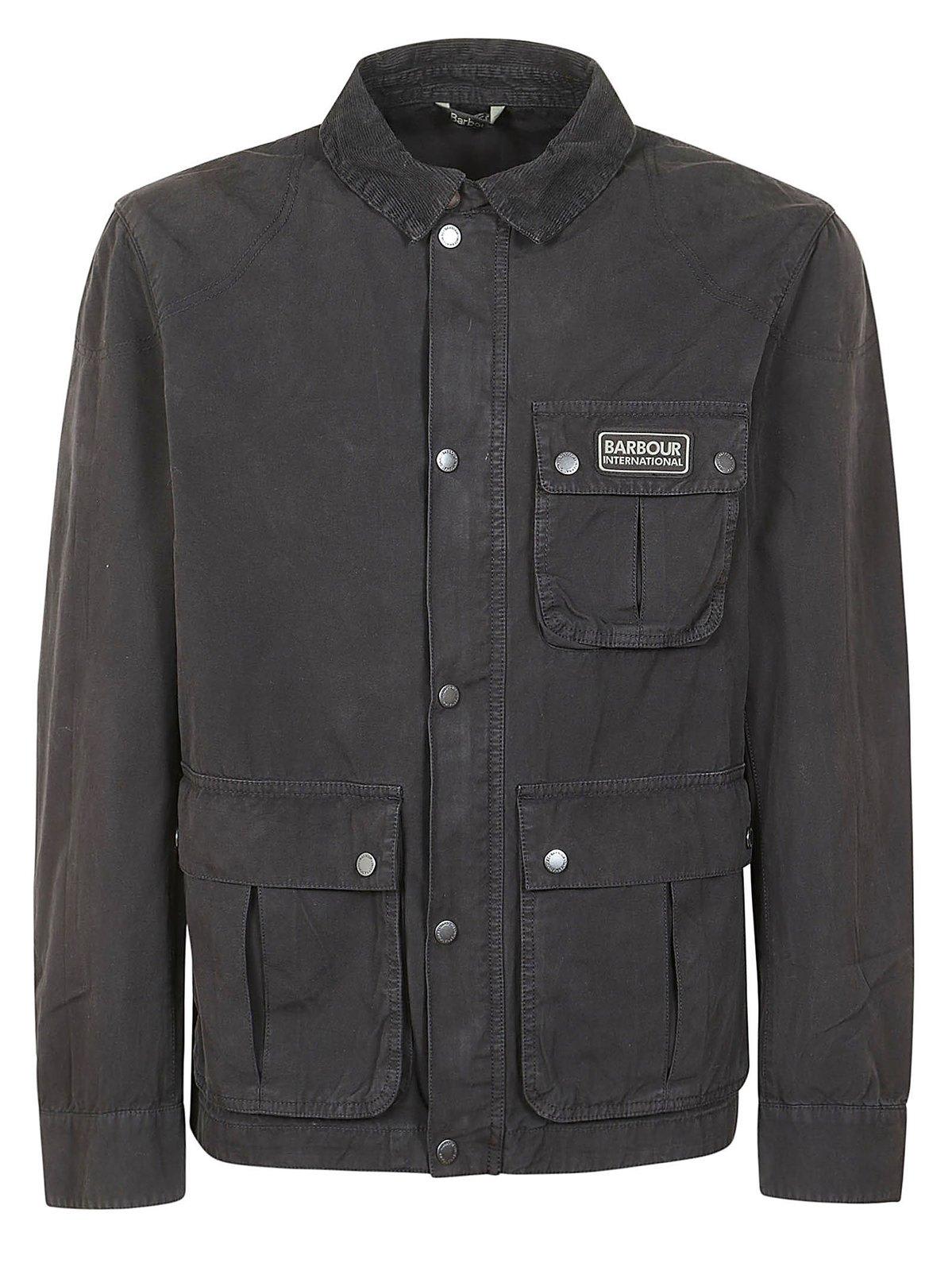Shop Barbour Logo Patch Zipped Jacket In Black
