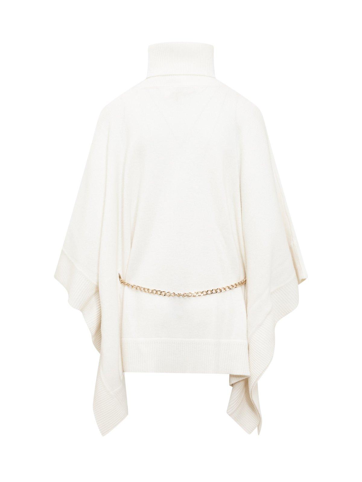 Shop Michael Michael Kors Michael Kors Turtleneck Knit Poncho In Cream