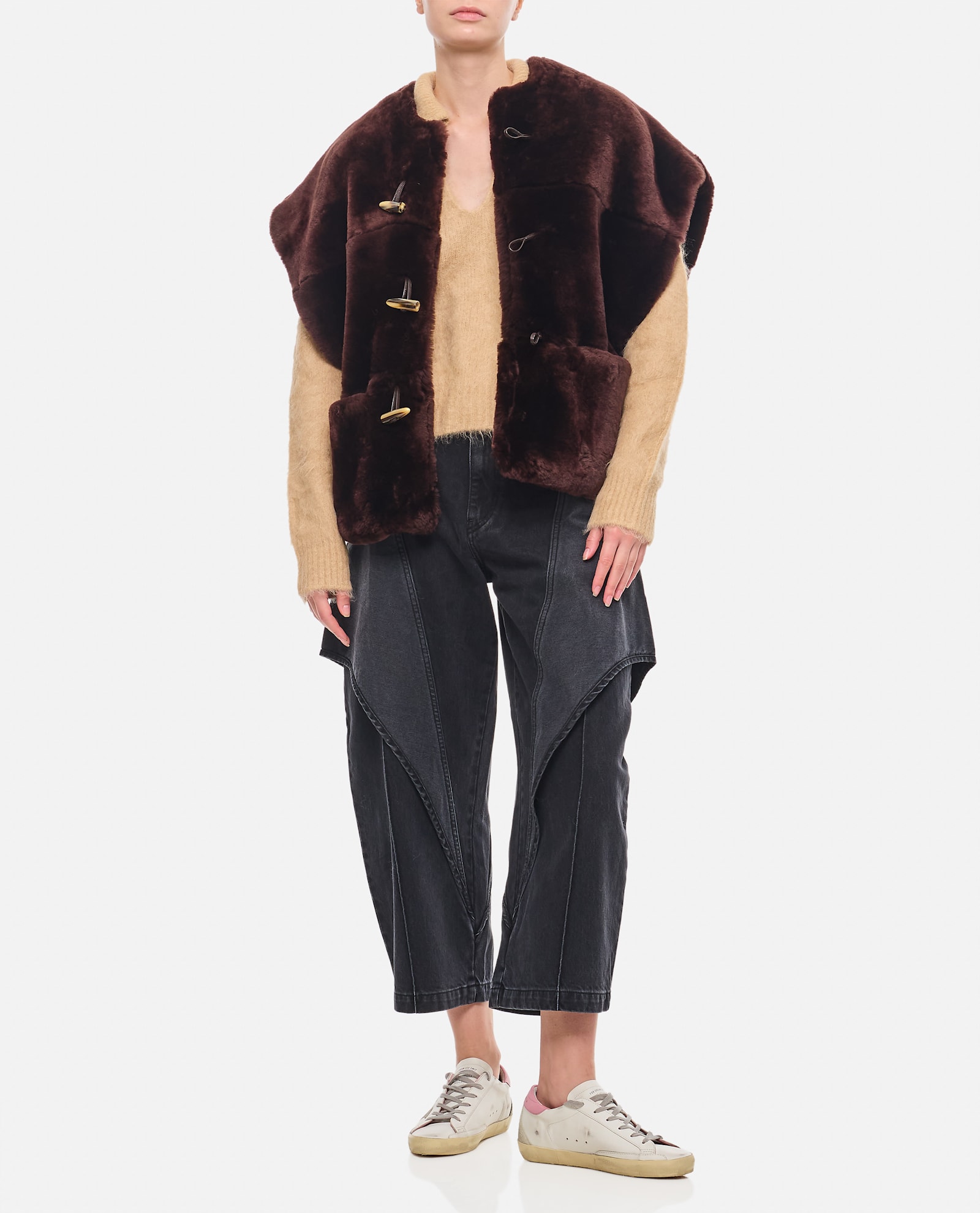 Shop Halfboy Maxi Shearling Vest In Brown