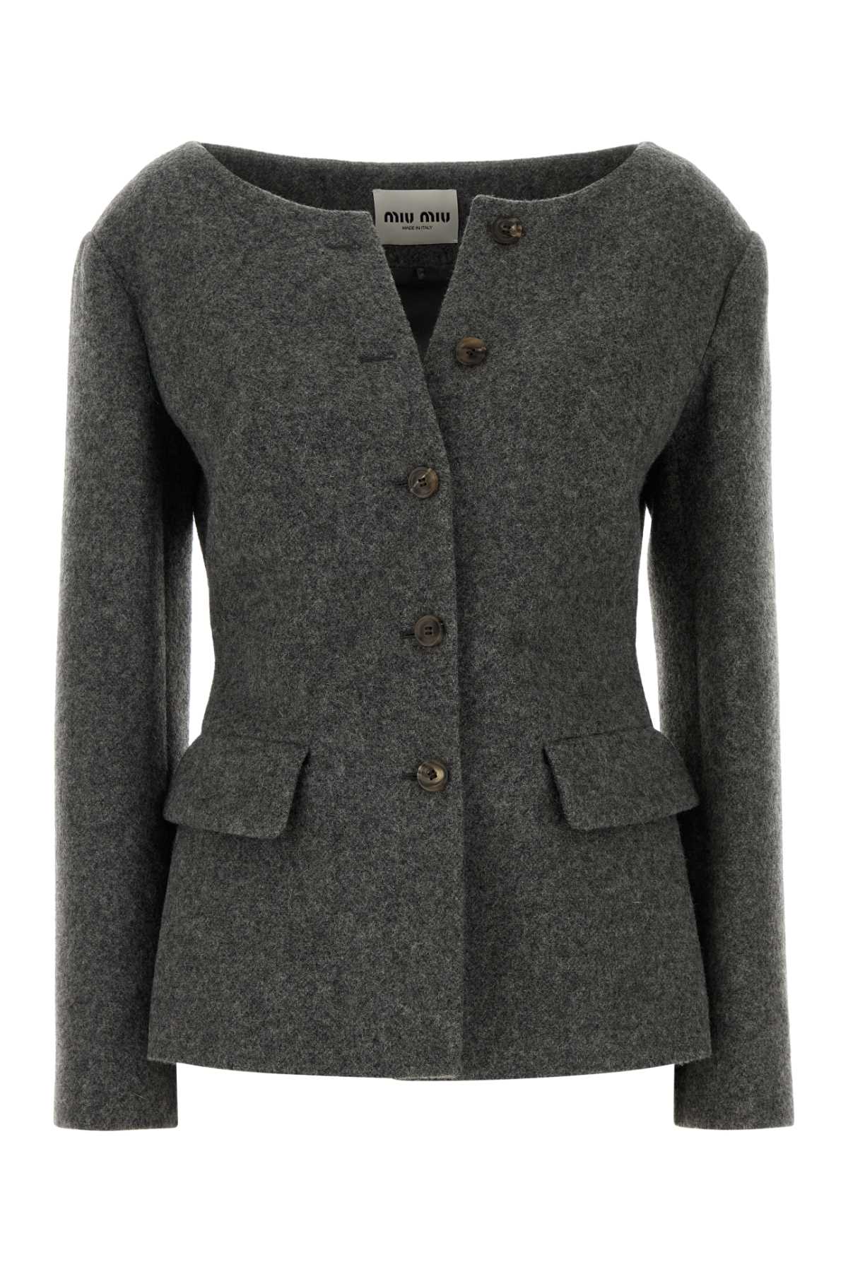 Miu Miu Tailored Wool Blazer Featuring Peplum Detail In Gray