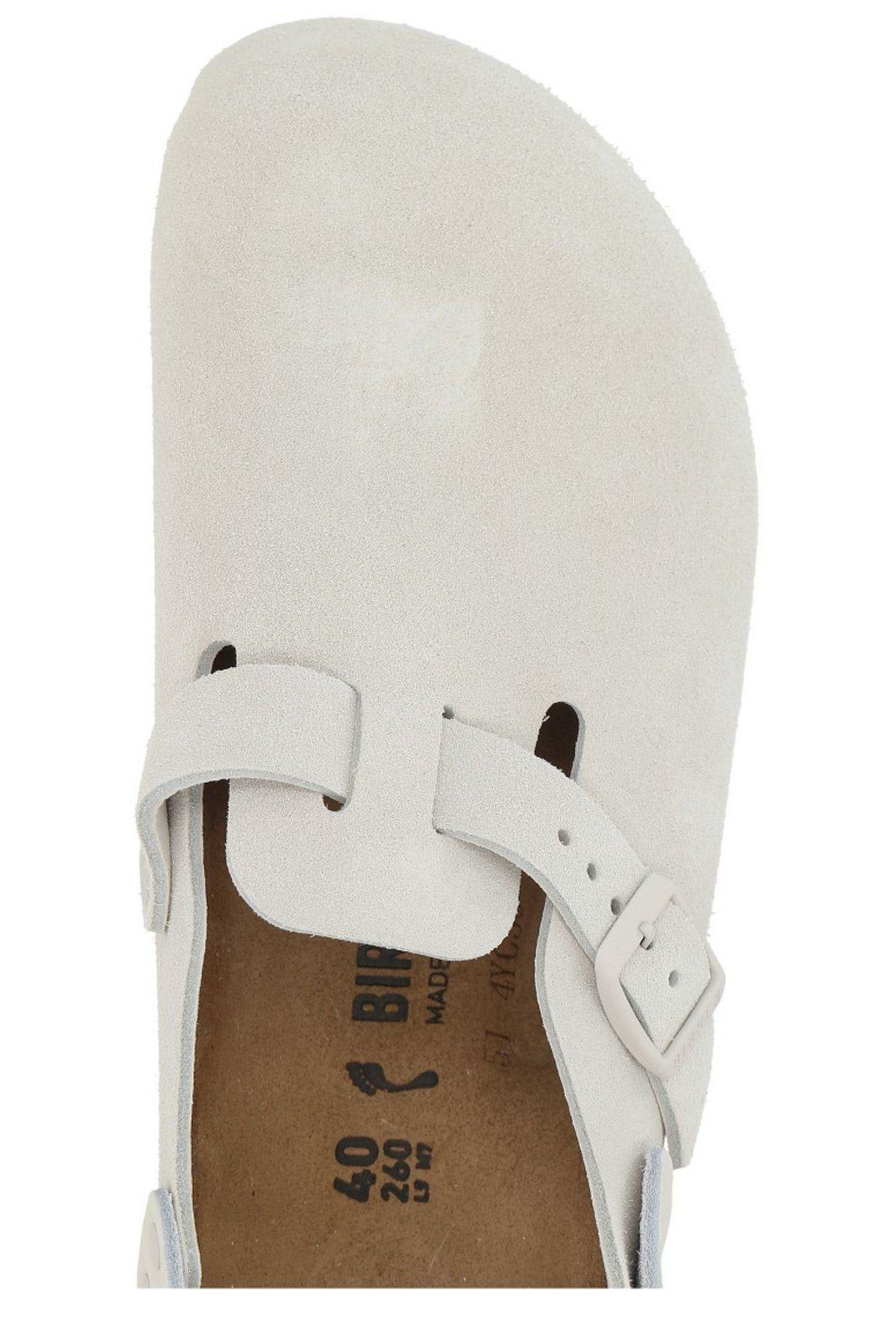 Birkenstock Grey Suede Boston Slippers In Bianco