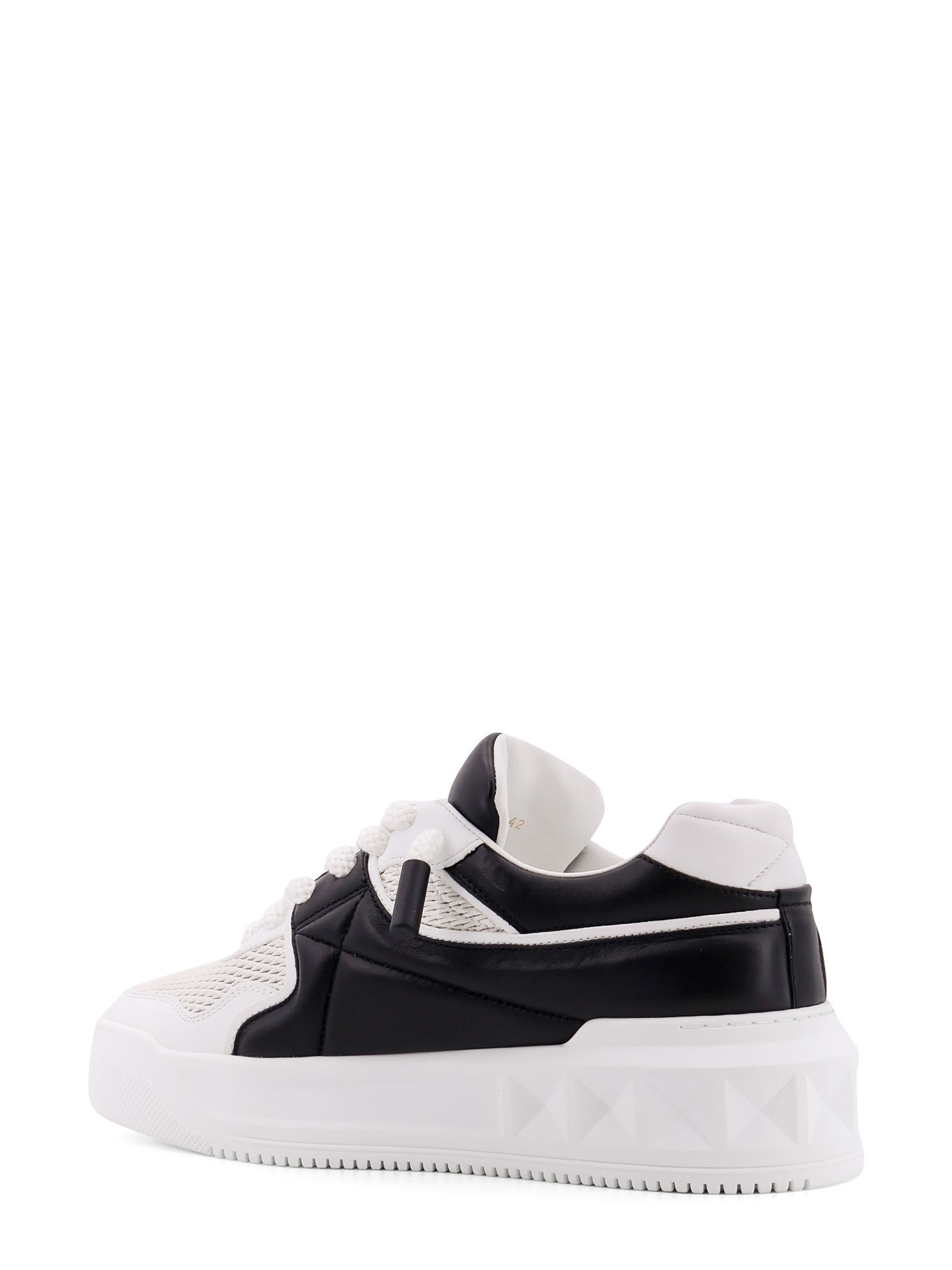 Valentino One Stud Xl Low-top Sneaker In Nappa Leather And Jacquard Toile Iconographe Technical Fabric In White