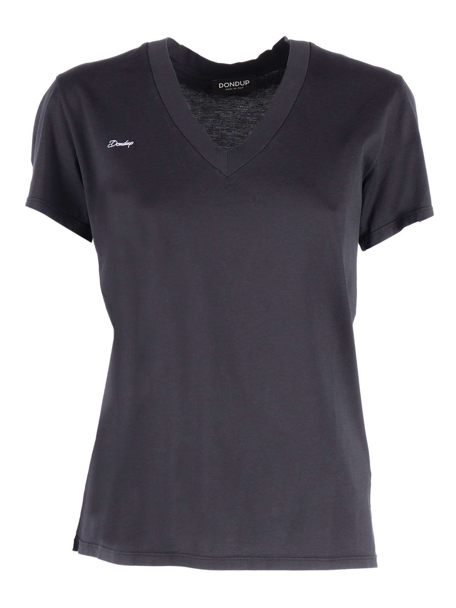 Dondup V-neck Embroidered T-shirt In Gray