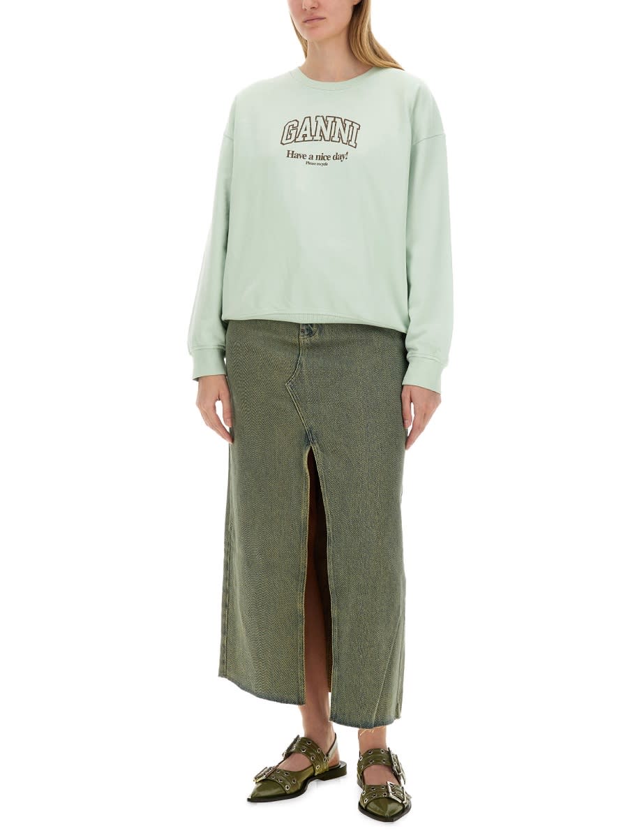 Shop Ganni Oversize Sweatshirt In Green