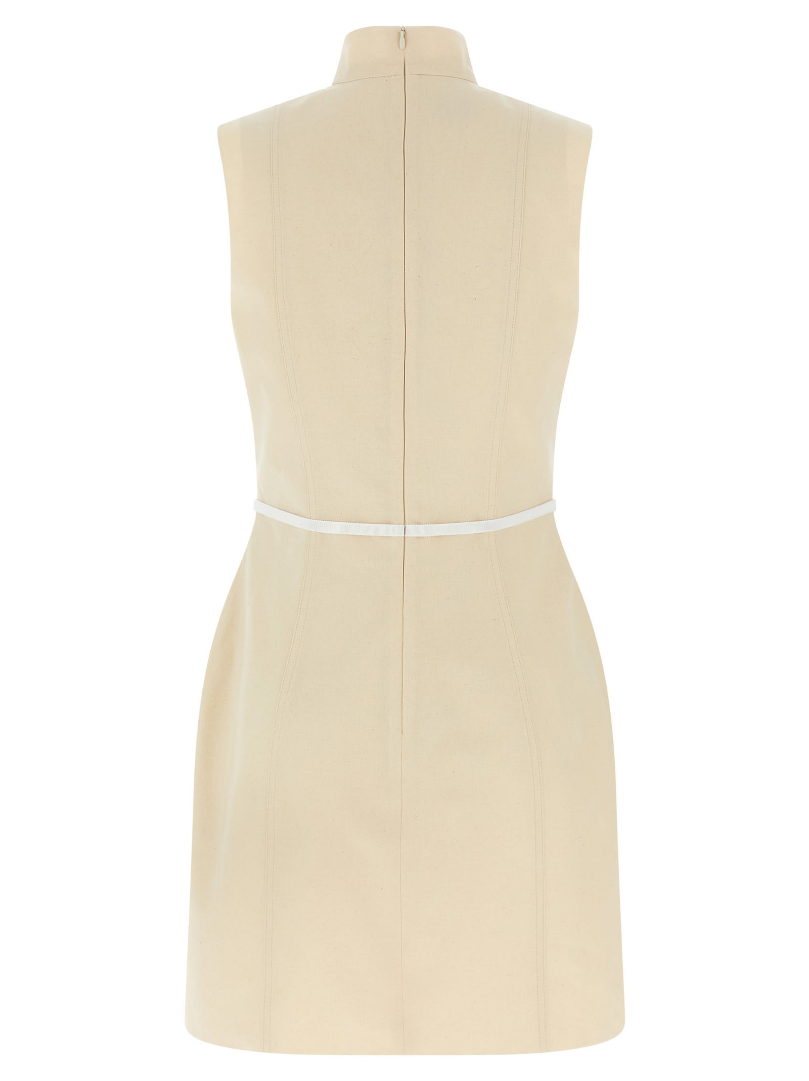 Moschino Structured Sleeveless Dress Belted At Waist In Neutral