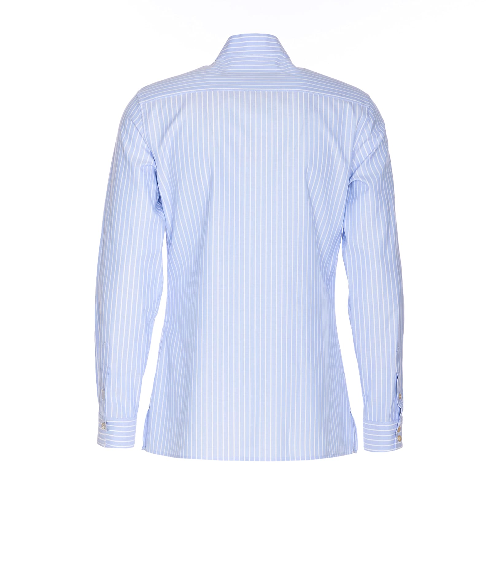 Valentino Cotton Shirt With Striped Pattern And Embroidered Motif In Blue