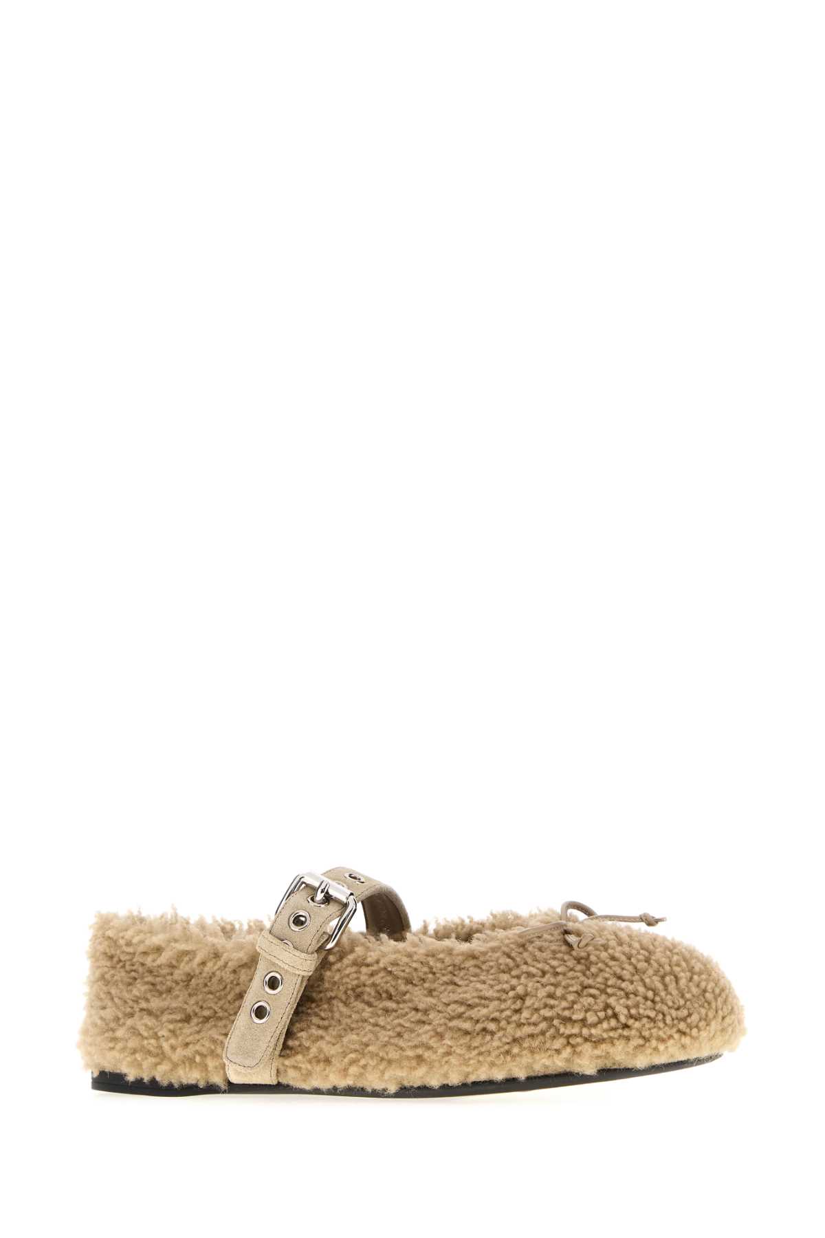 Miu Miu Ballerina Shoes With Buckle Detail And Flat Sole In Brown