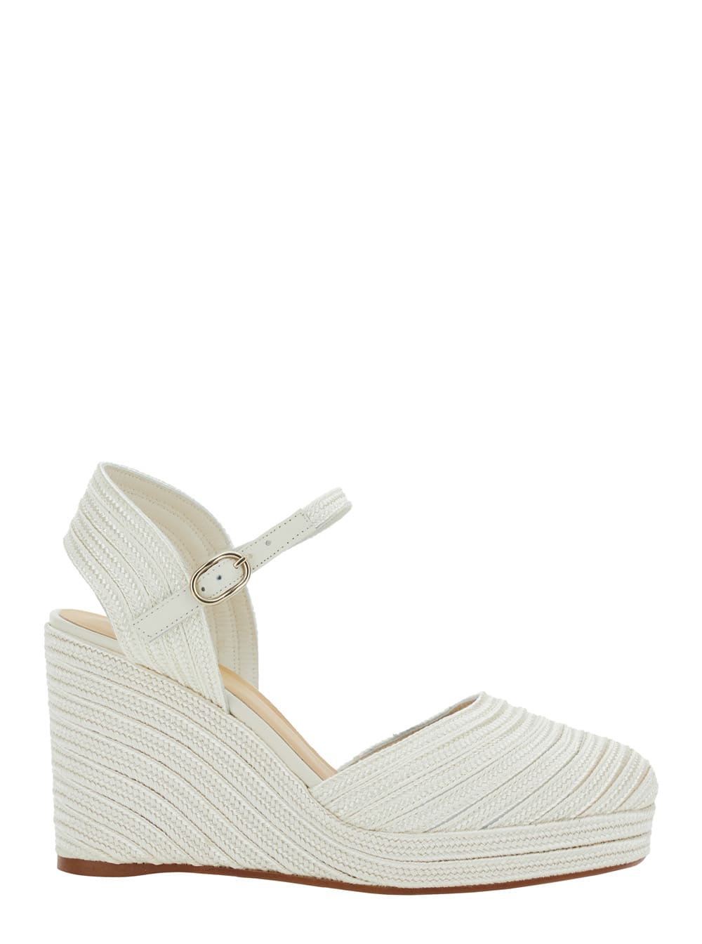 Castañer carolyn White Wedges With Strap In Metallic Raffia Woman