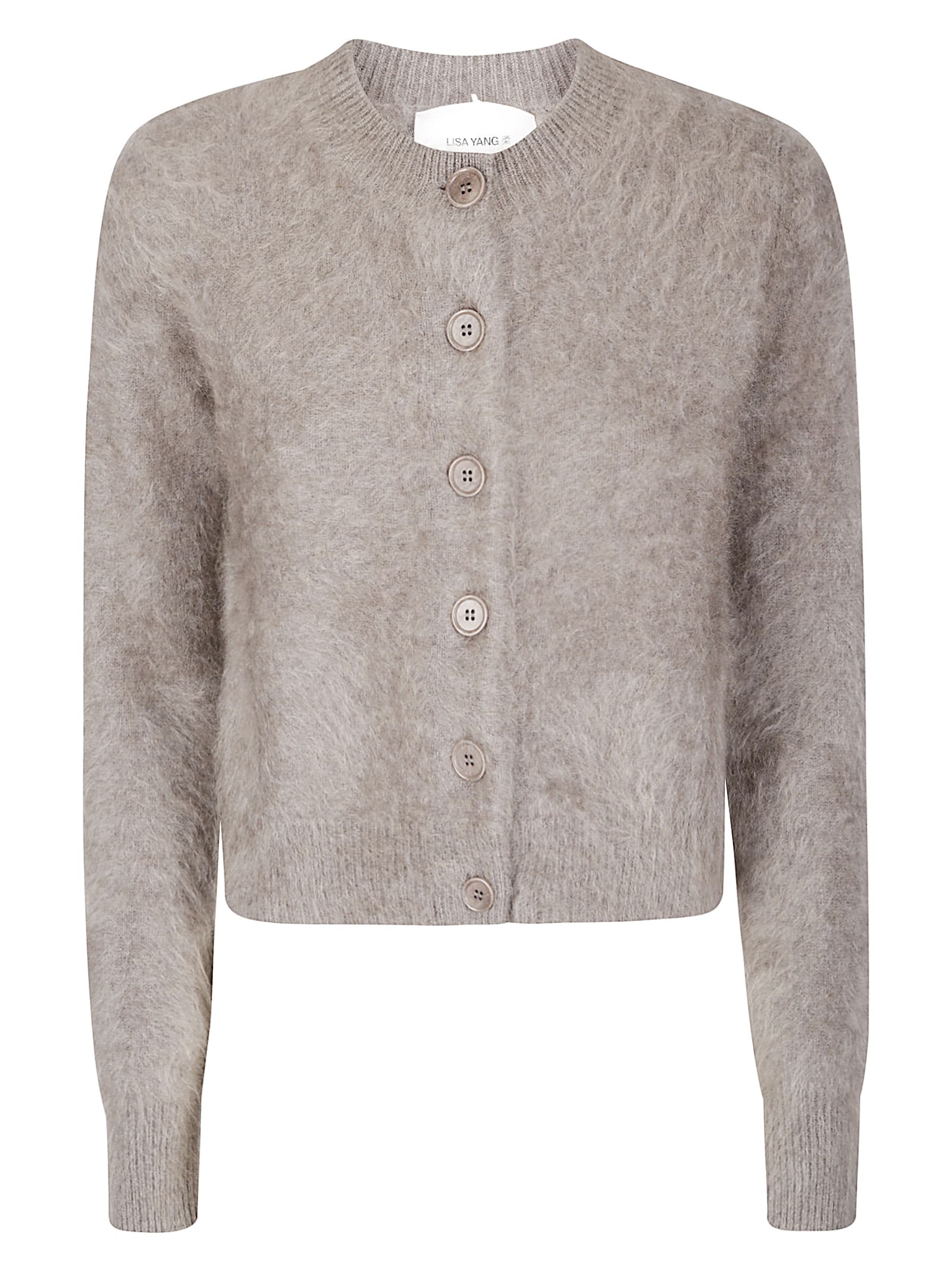Lisa Yang Cropped Cashmere Cardigan With Contrasting Neckline And Button Closure In Gray