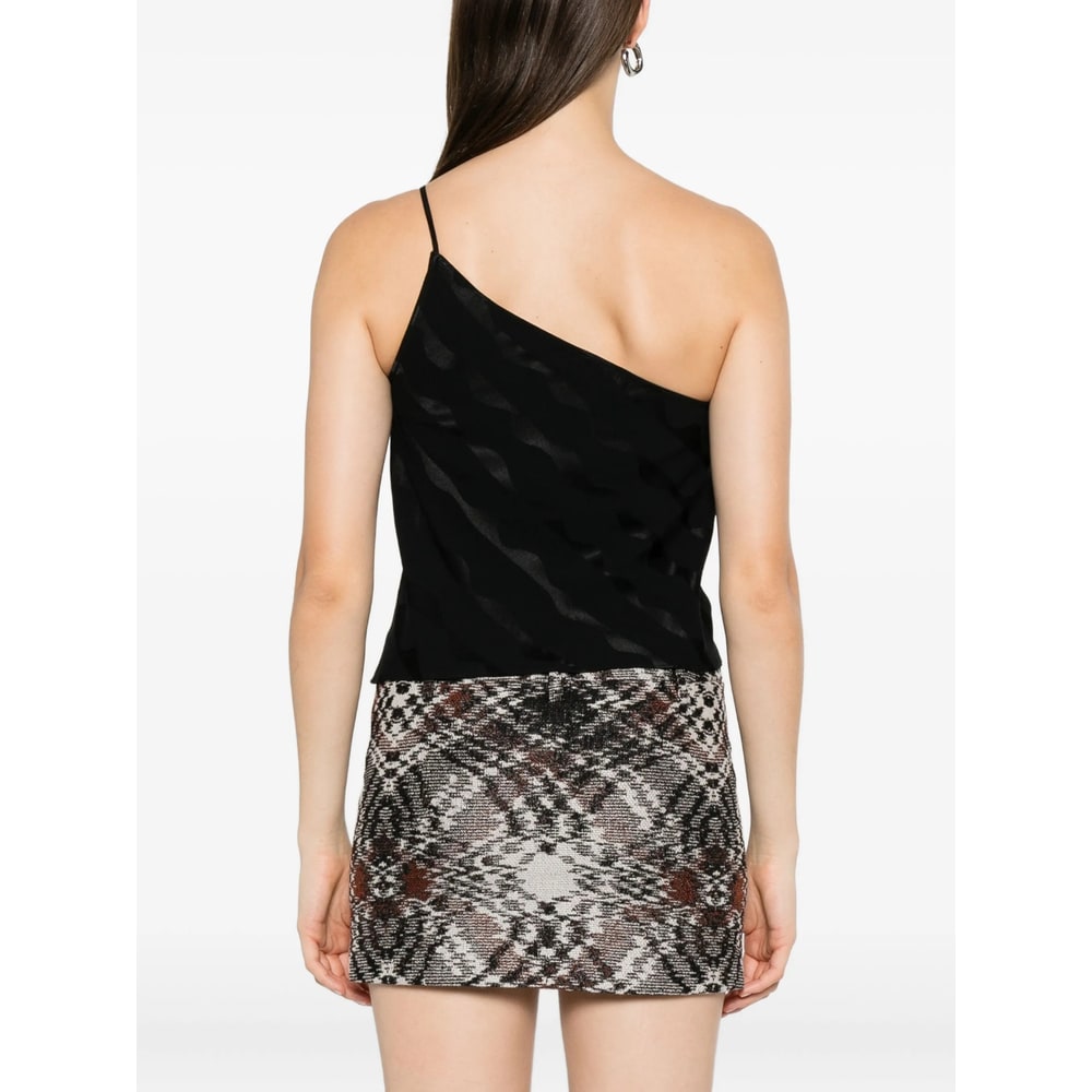 Rixo London One-shoulder Wave-pattern Top In Black