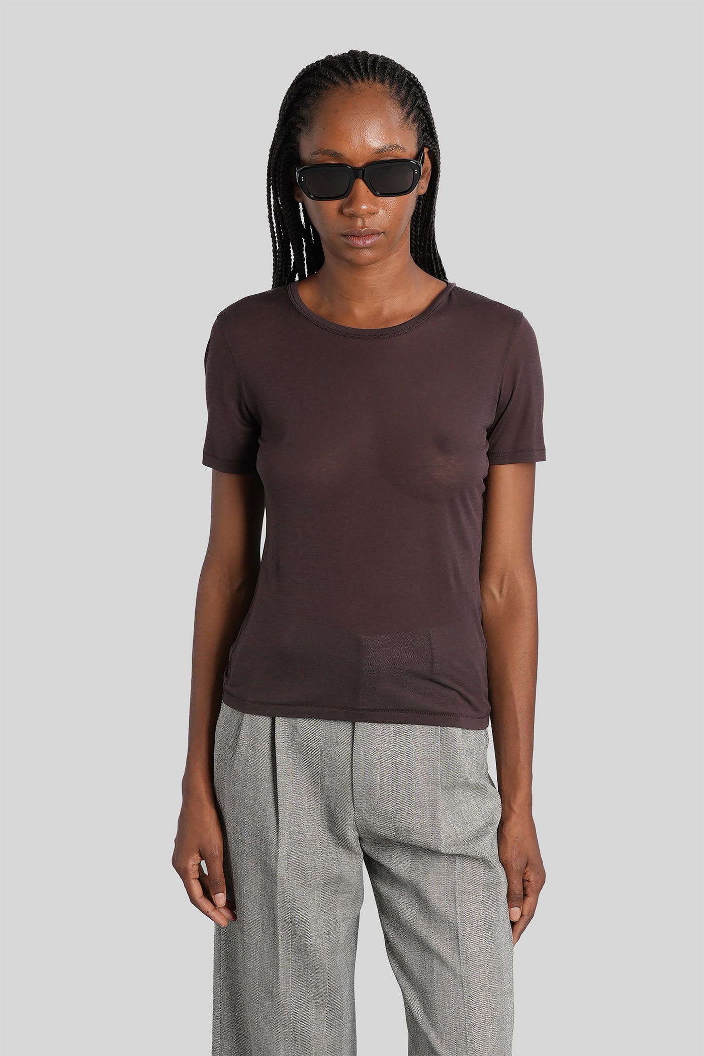 Anine Bing Sylvie T-shirt In Brown Wool And Polyester In Brown