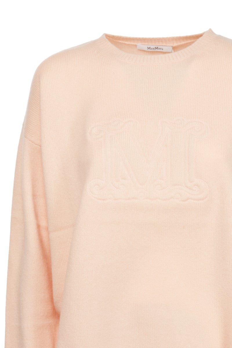 Shop Max Mara Logo Detailed Crewneck Sweater In Nude