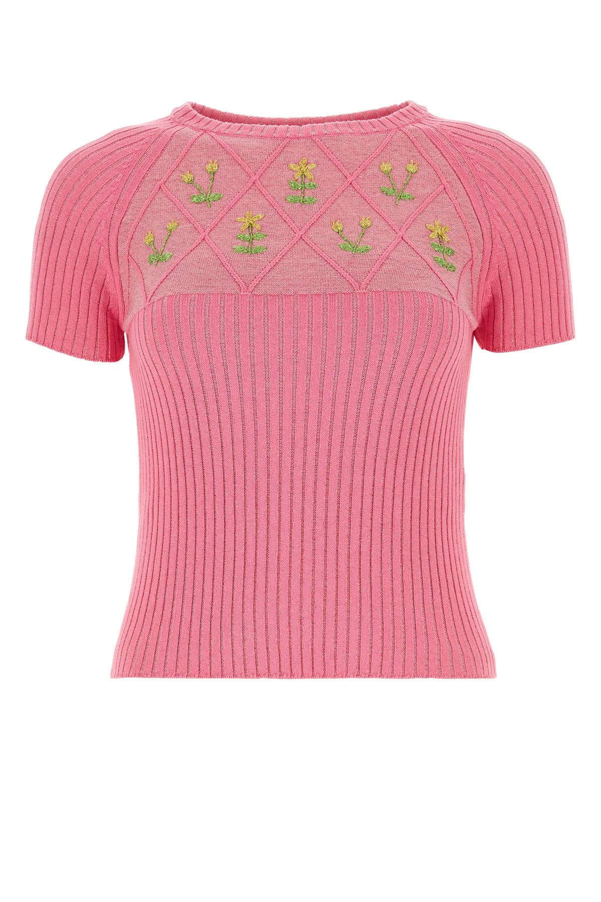 Pink Cotton Blend Diamond Ortensia Sweater