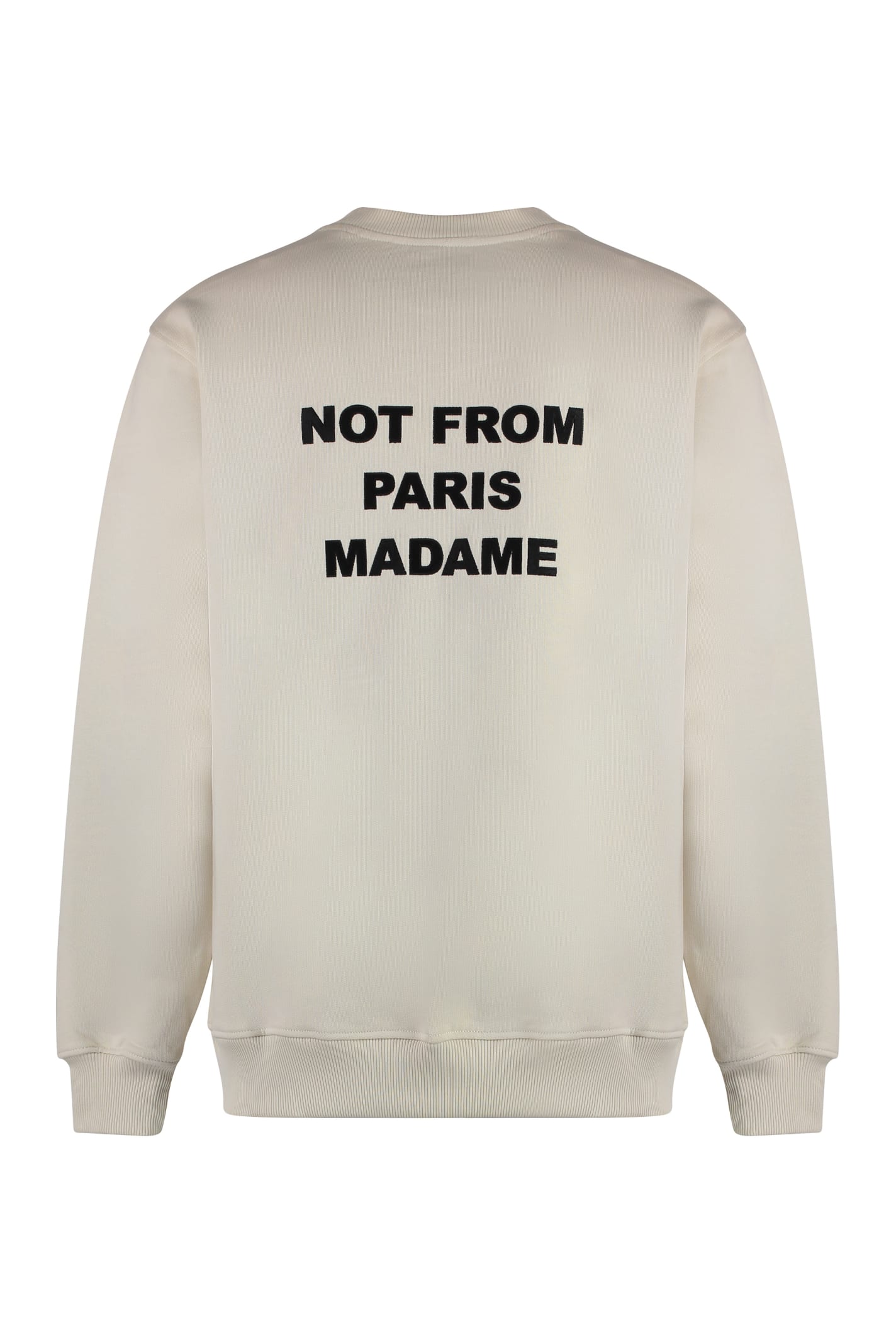 Shop Drôle De Monsieur Slogan Cotton Crew-neck Sweatshirt In Ecru