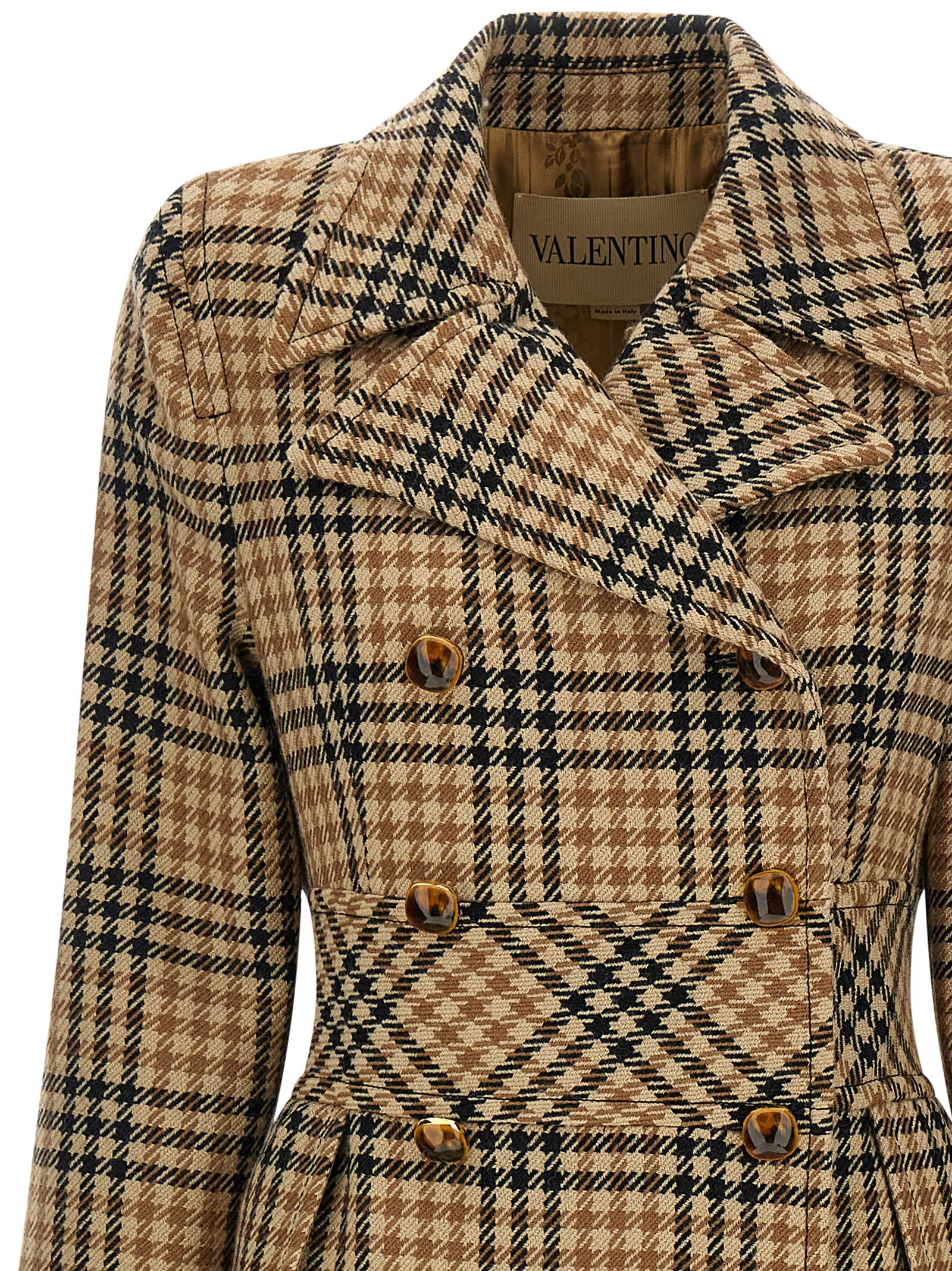 Valentino Garavani Houndstooth Wool Coat Coats And Trench Coats Brown In Brown