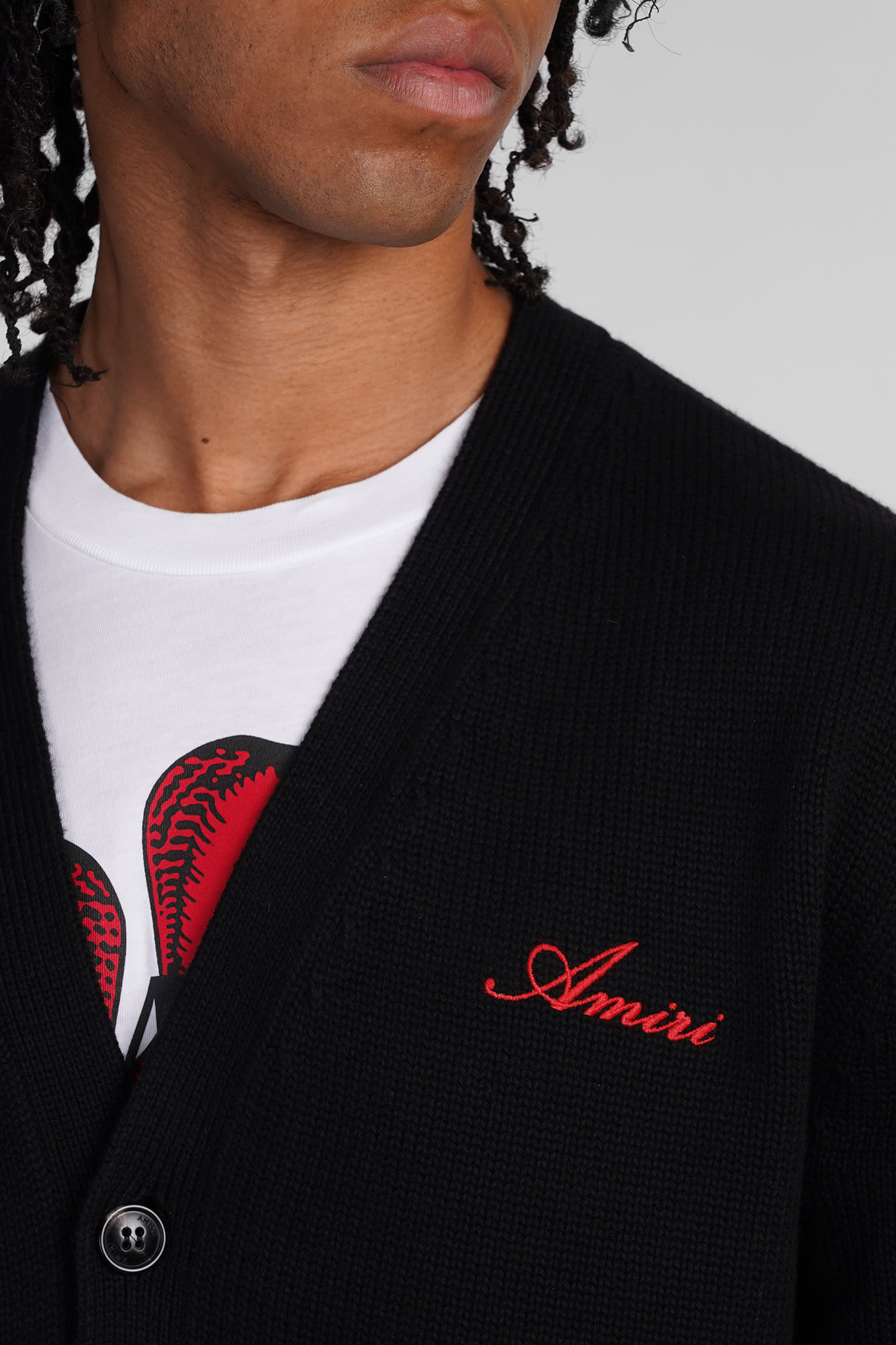 Amiri Black Cardigan With Bones Motif And Logo In Cotton Man In Black