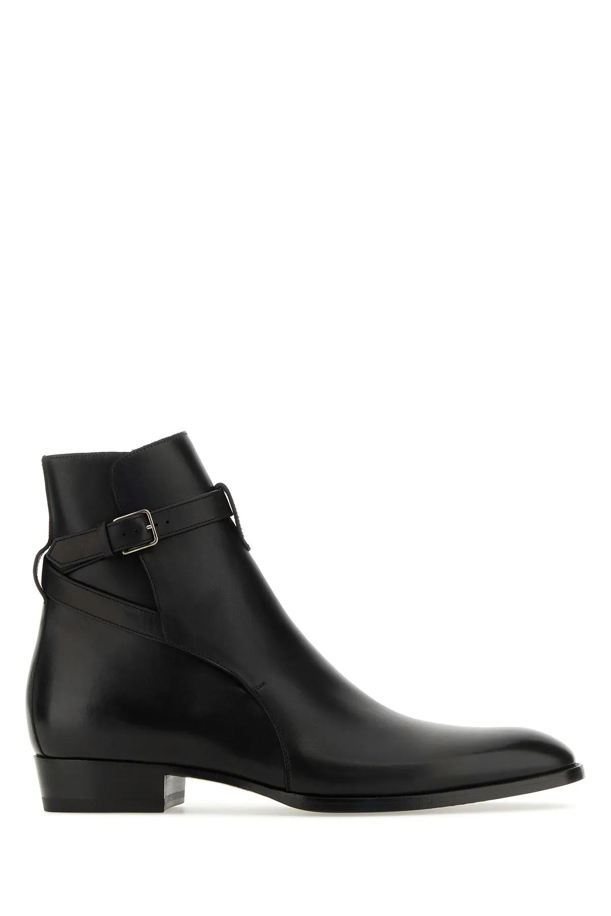 Shop Saint Laurent Black Leather Wyatt 30 Ankle Boots