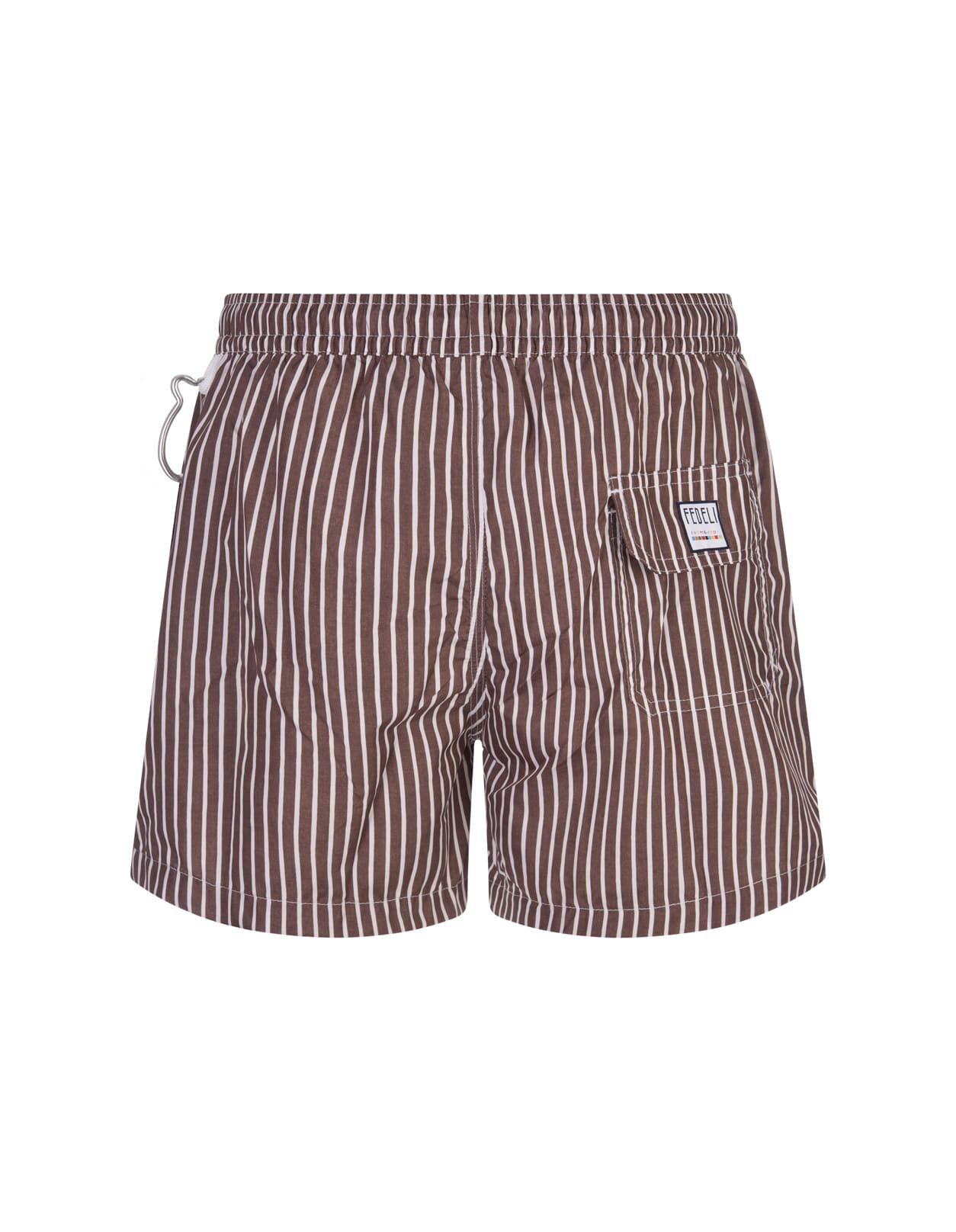 Shop Fedeli White And Brown Striped Swim Shorts