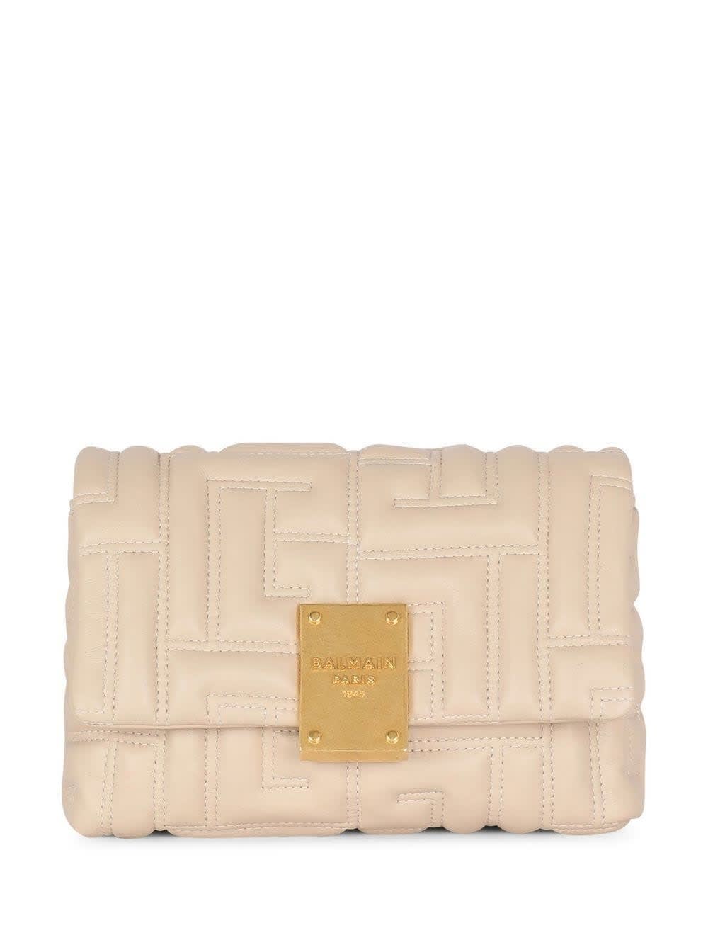 BALMAIN 1945 SOFT MINI BAG IN BEIGE QUILTED LEATHER