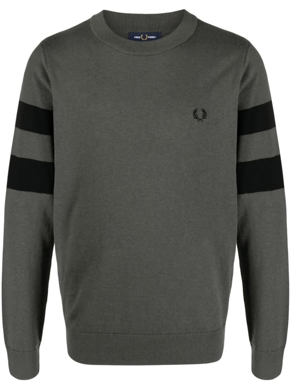 Shop Fred Perry Fp Tipped Sleeve Jumper In Field Green